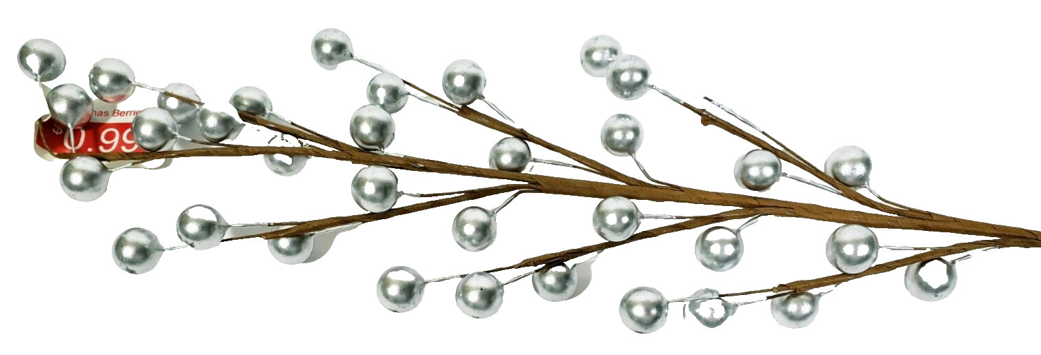 Matte Silver Berry Floral Picks 18.5″ Set of 4 Silver Holiday Picks NWT