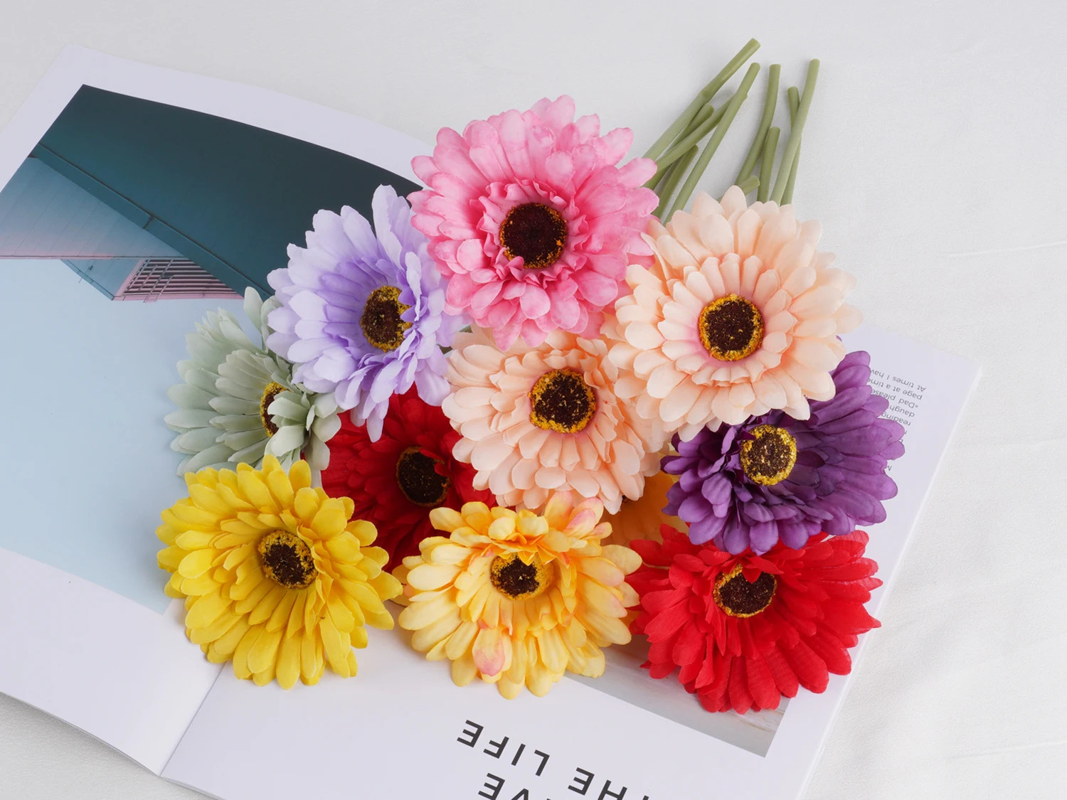 25Cm/9.84Inch Artificial Barberton Daisy for Wedding Party Arrangement Decoratio