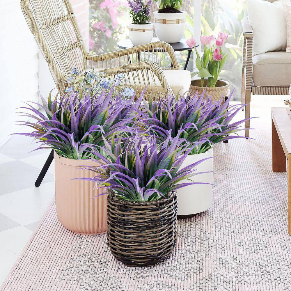 17.7 in Light Purple 8Pcs Artificial Grass Plant Fake Outdoor Plastic Plants UV