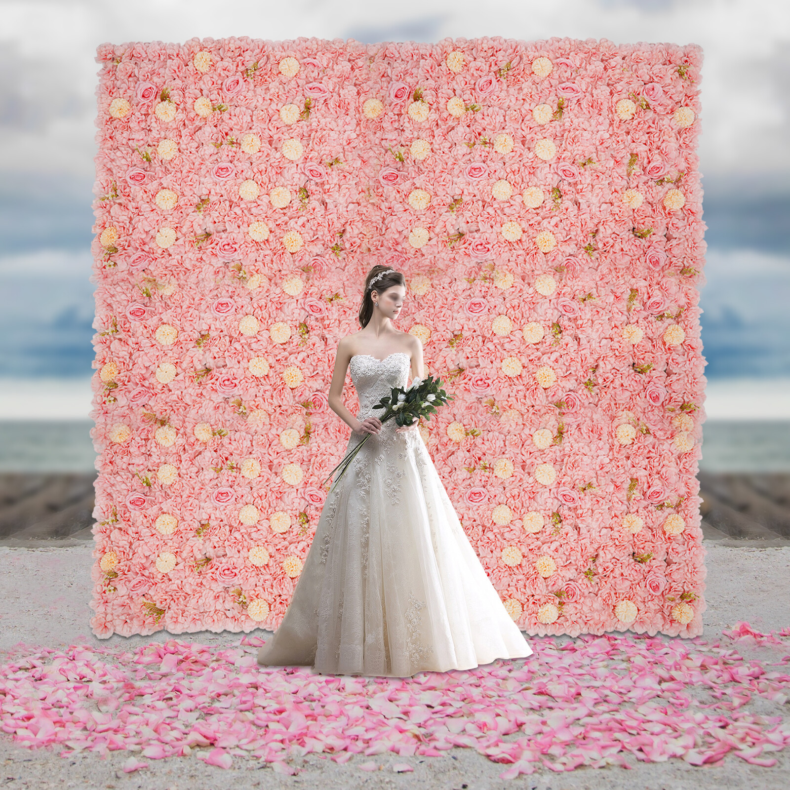 3D Flower Wall Panel-12 Pieces Artificial Flower Wall Background Silk Rose Mat