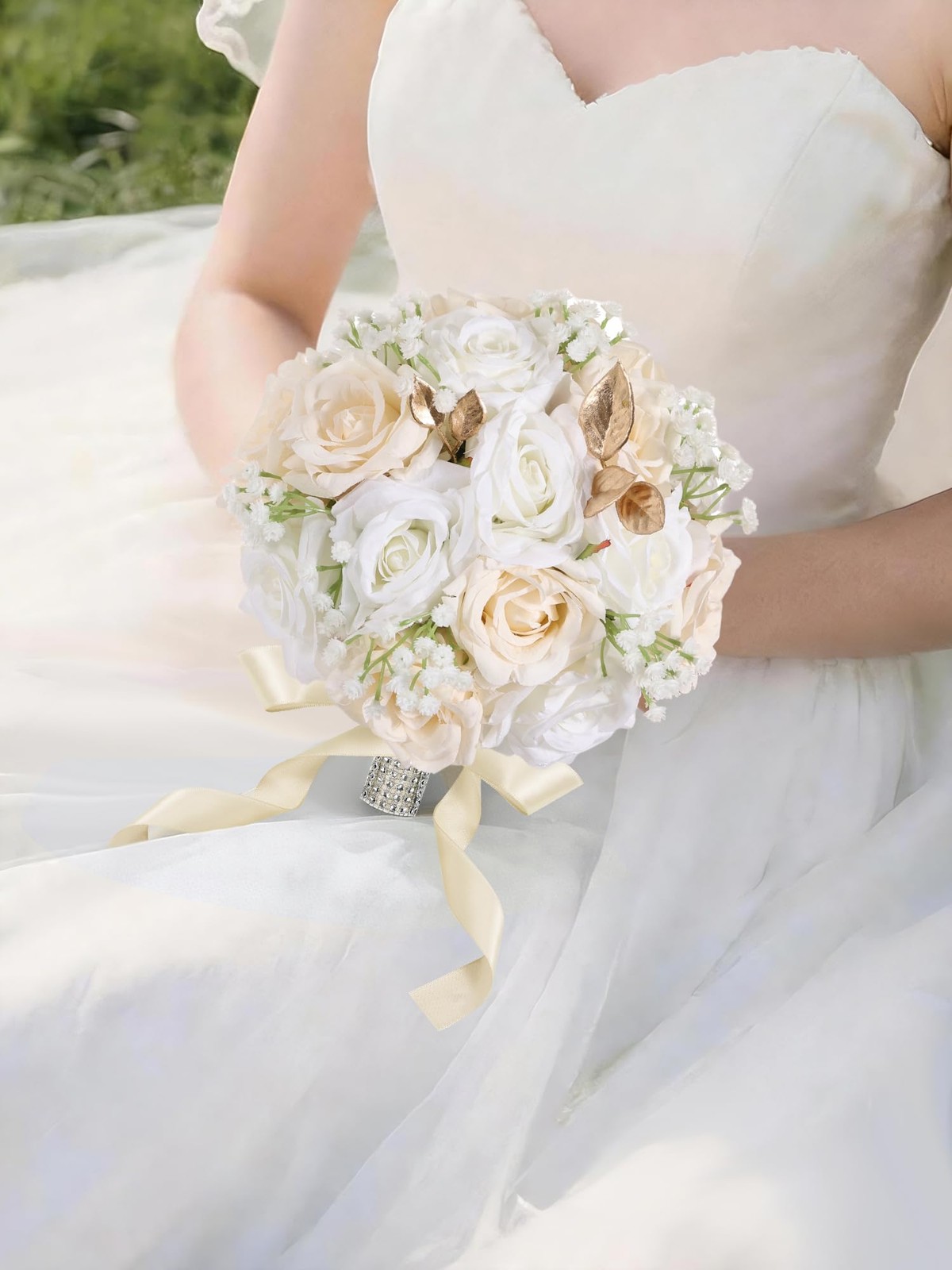 Wedding Bouquets for Bride & Bridesmaid, 9 Inch Artificial Rose Bridal Bouque…