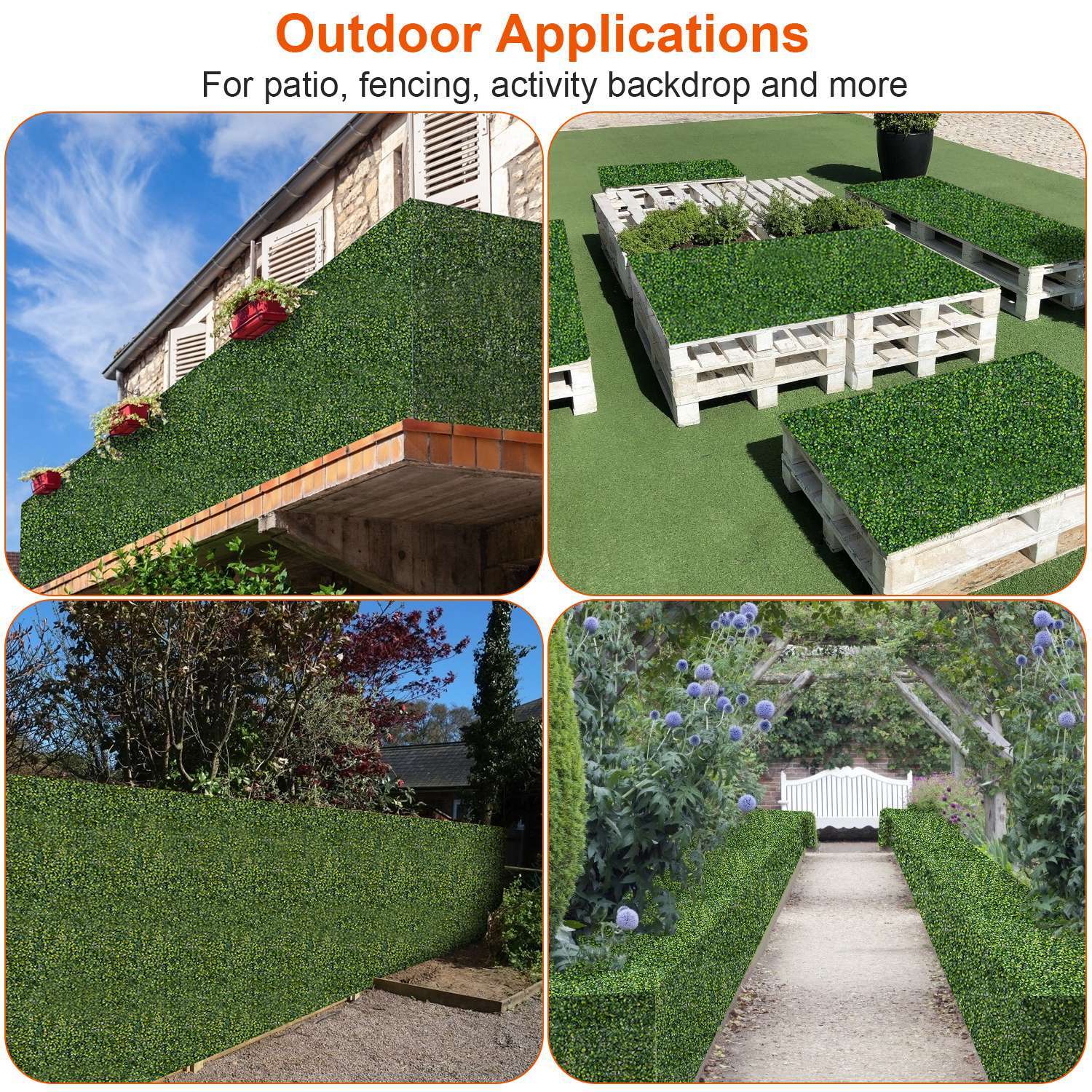 12Pcs 24″ x16″ Artificial Boxwood Mat Turf Grass Mat Privacy Fence Panel Grass