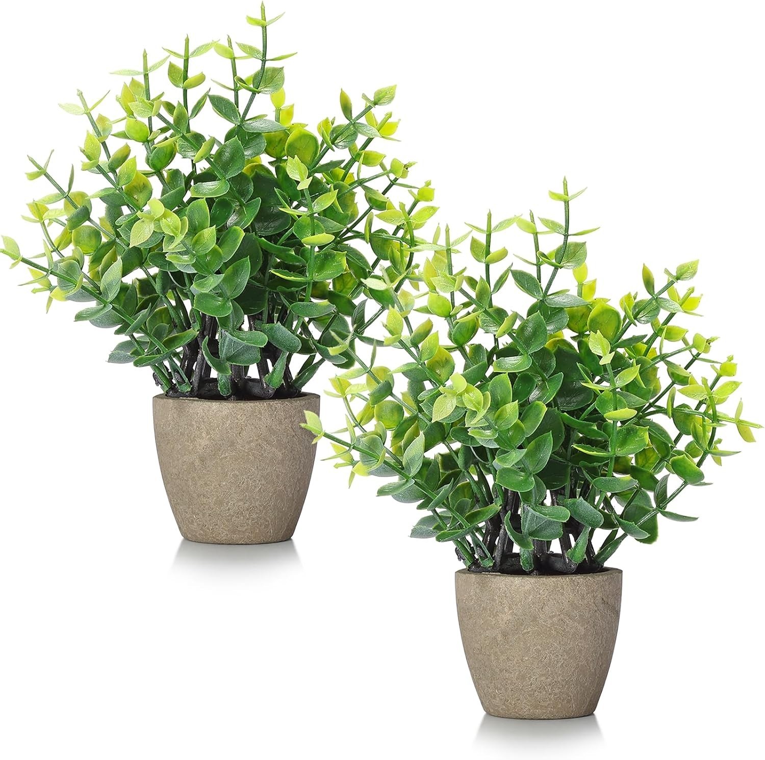 Chic 2 Pack of Mini Artificial Greenery Potted Eucalyptus for Office and Home