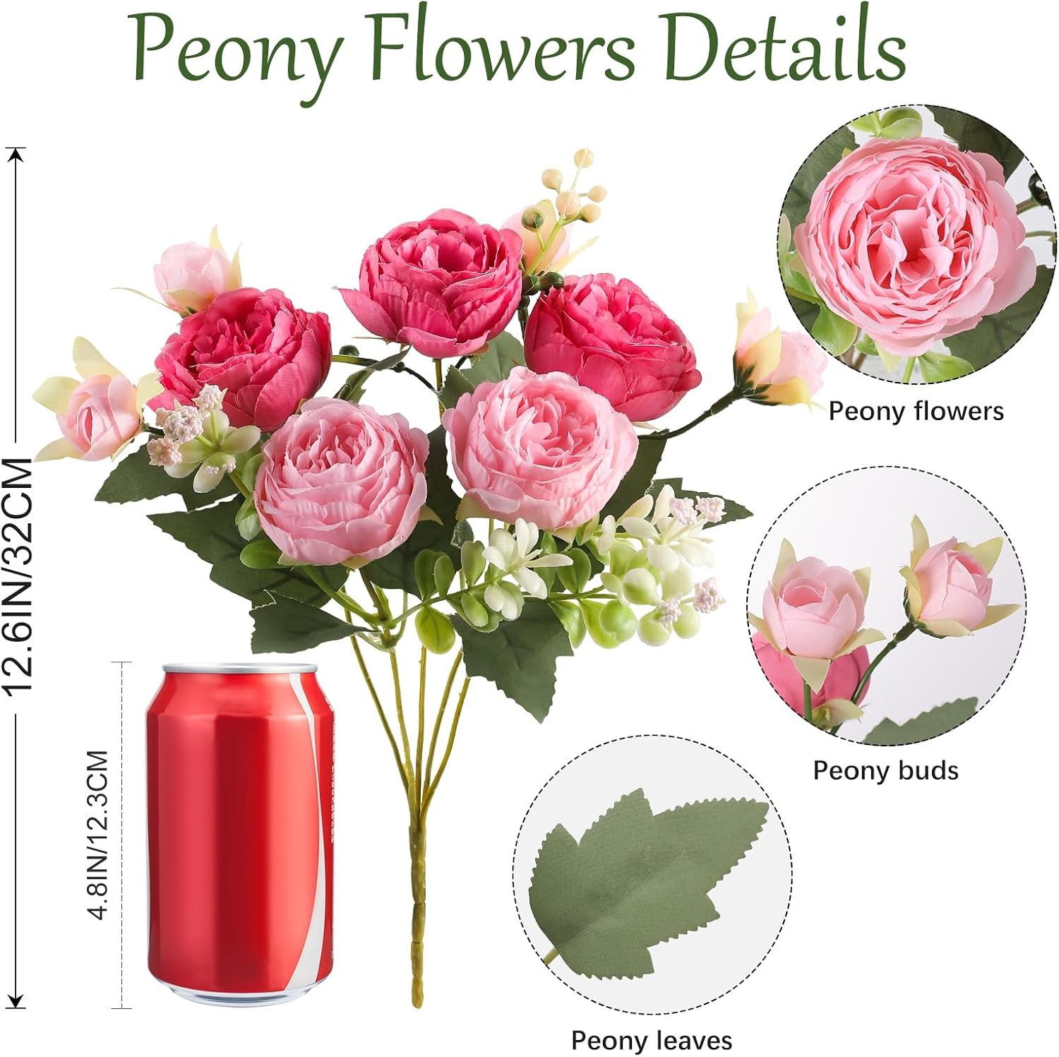 2 Packs Peonies Artificial Flowers Mixed Pink Silk Vintage Faux Floral for Vase