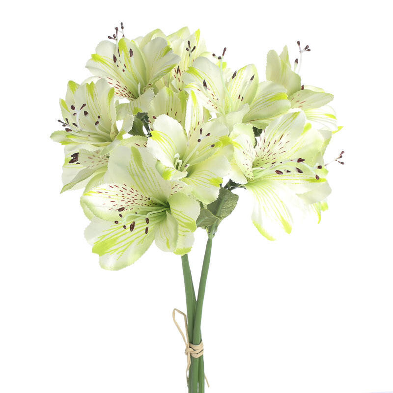 Set of 2 Green and Cream Artificial Alstroemeria Peruvian Lily 12″ Bundles