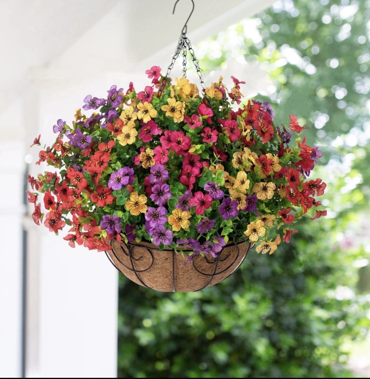 HyeFlora Artificial Faux Hanging Plants Flowers Basket for Summer Outdoor