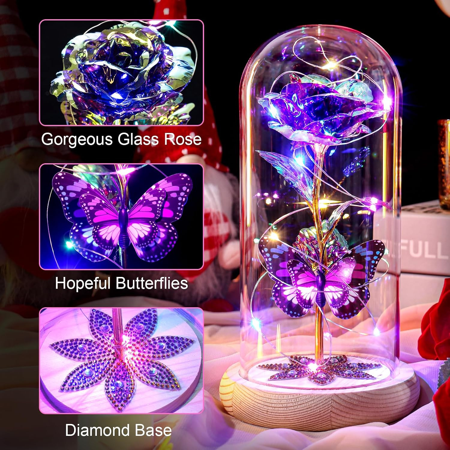 Beferr Birthday Gifts for Women Galaxy Glass Rose Forever Preserved Flowers