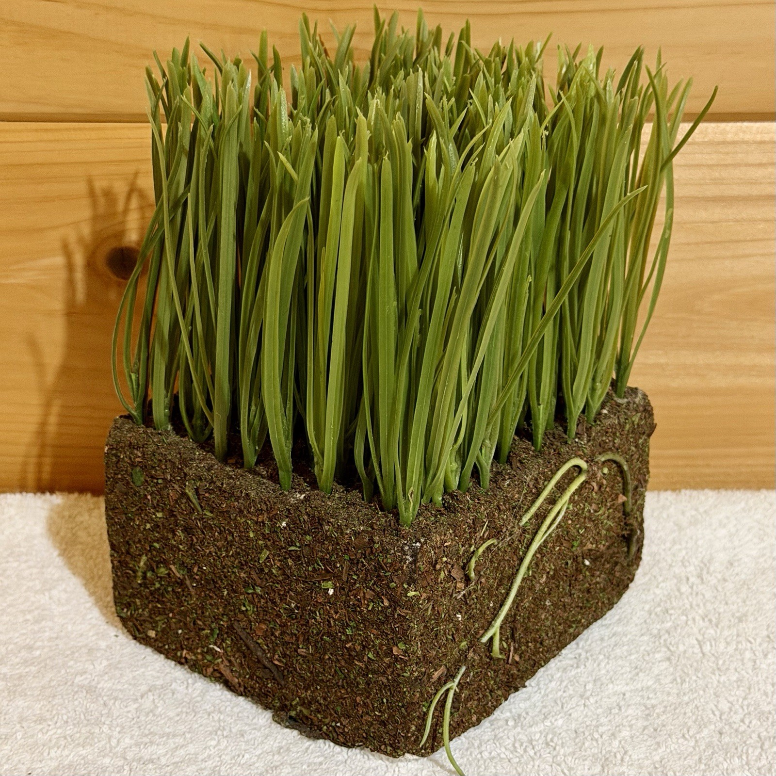 Faux Grass & Soil & Roots in a Styrofoam Block Fake Turf Sod Florist Plant Decor