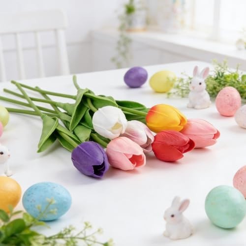 30 Pcs Multicolor Artificial Tulip Flowers Fake Tulips PU Real Multi Color