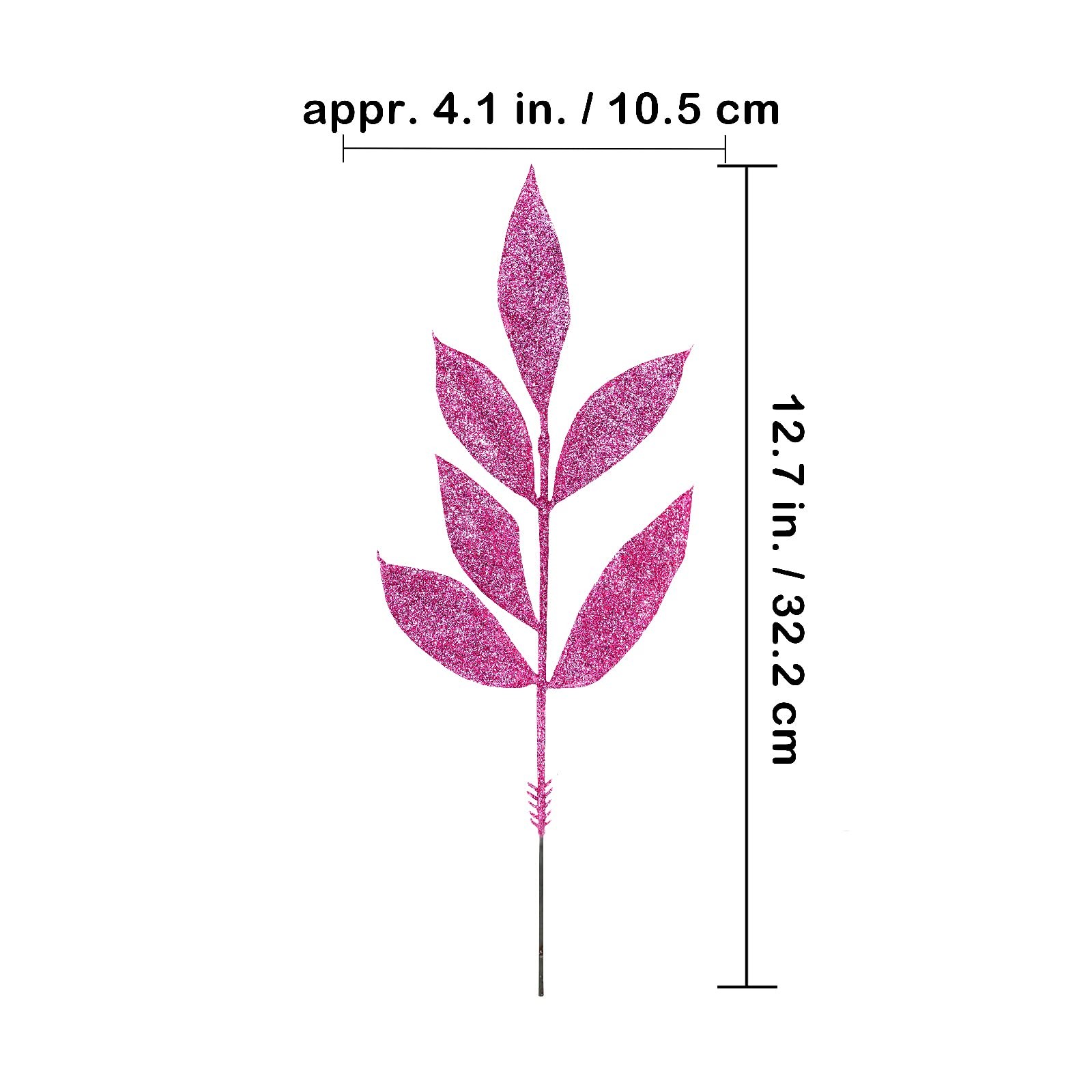 20 Pcs Pink Glitter Bay Leaf Sprays Artificial Christmas Tree Picks 12.7 Inch
