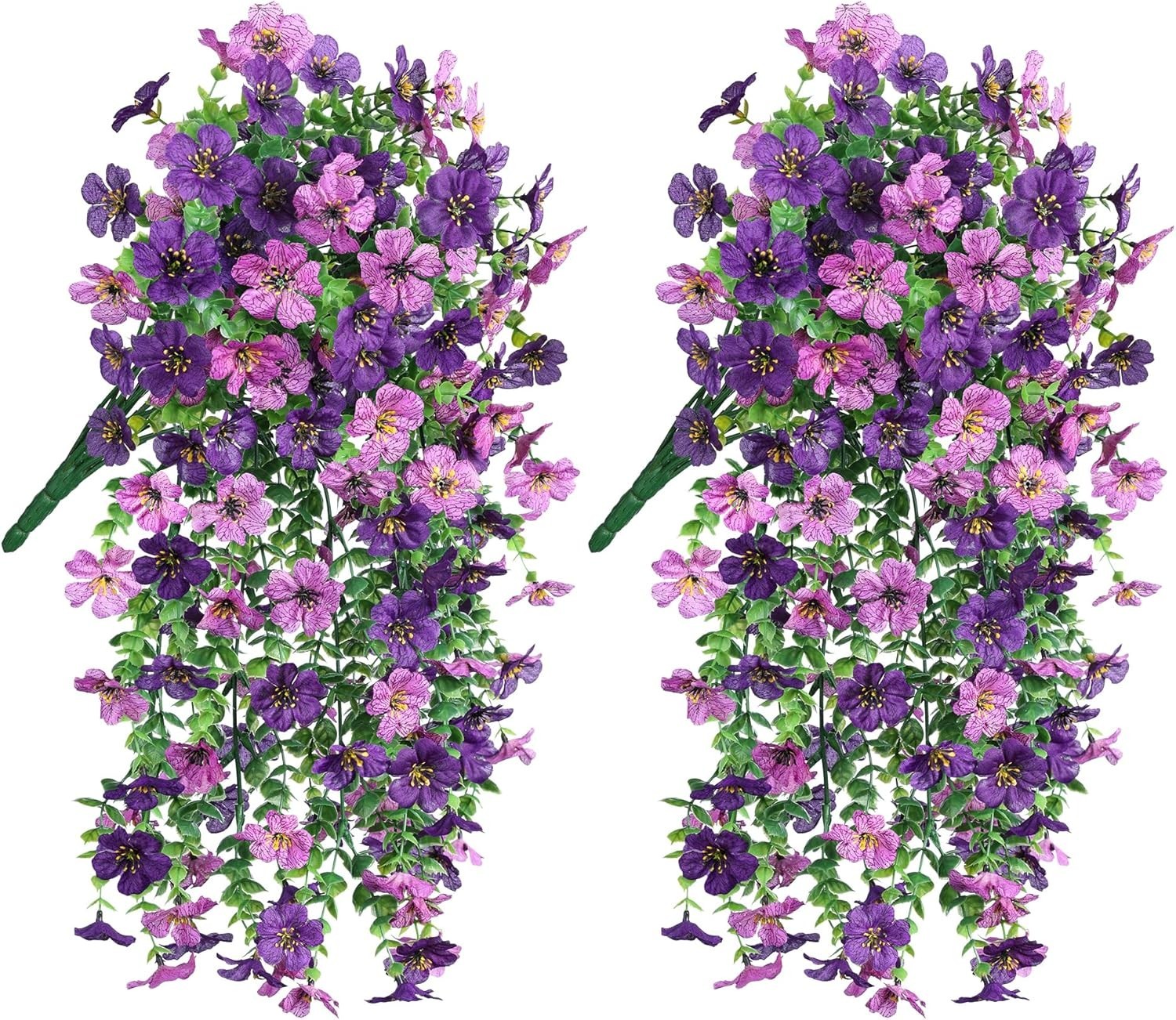 Lightweight Fake Hanging Flowers – 2Pcs Dark Purple Daisy with Eucalyptus Leaves