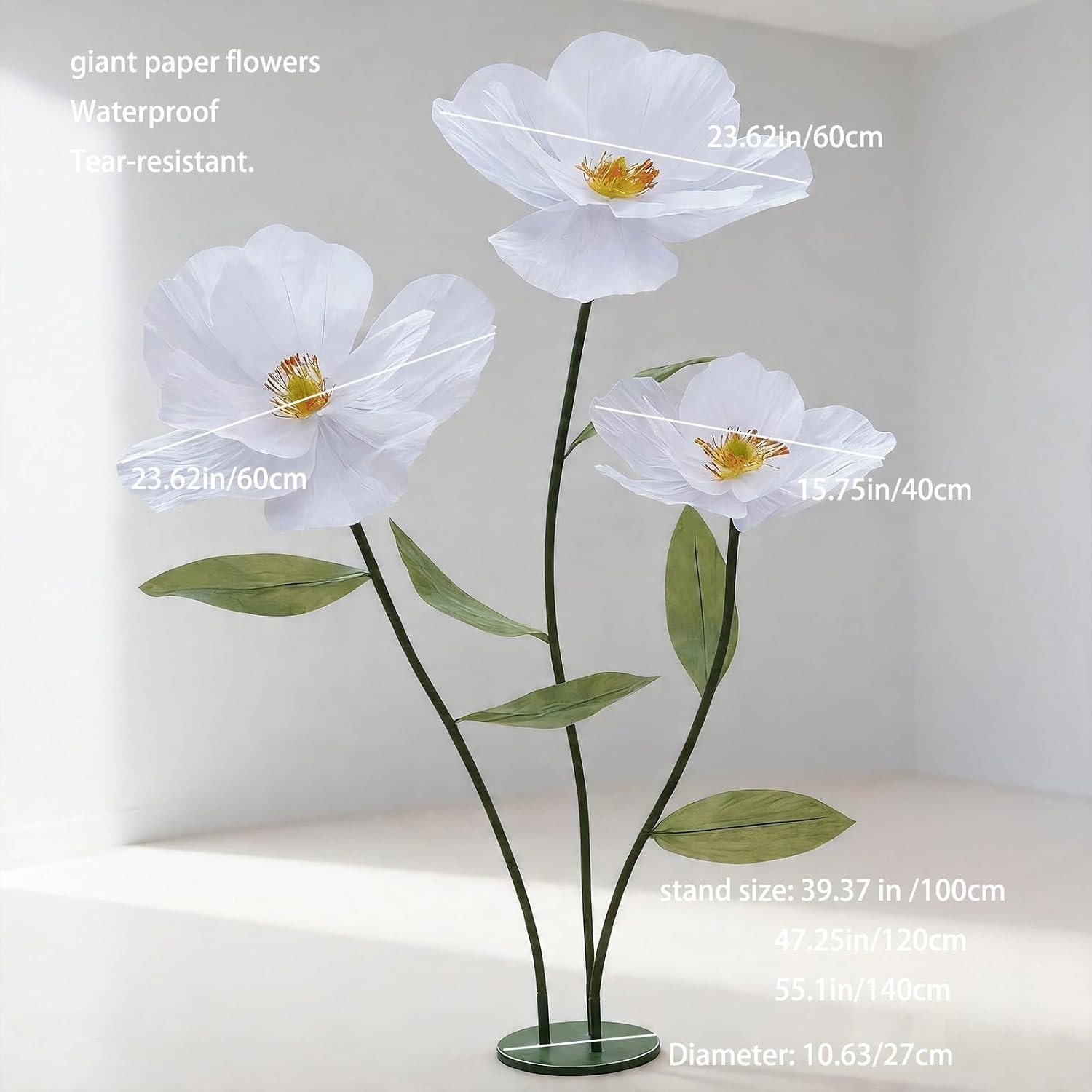 Giant Poppy Artificial Flowers with Stand,Large Gradient Paper Flowers,Waterproo