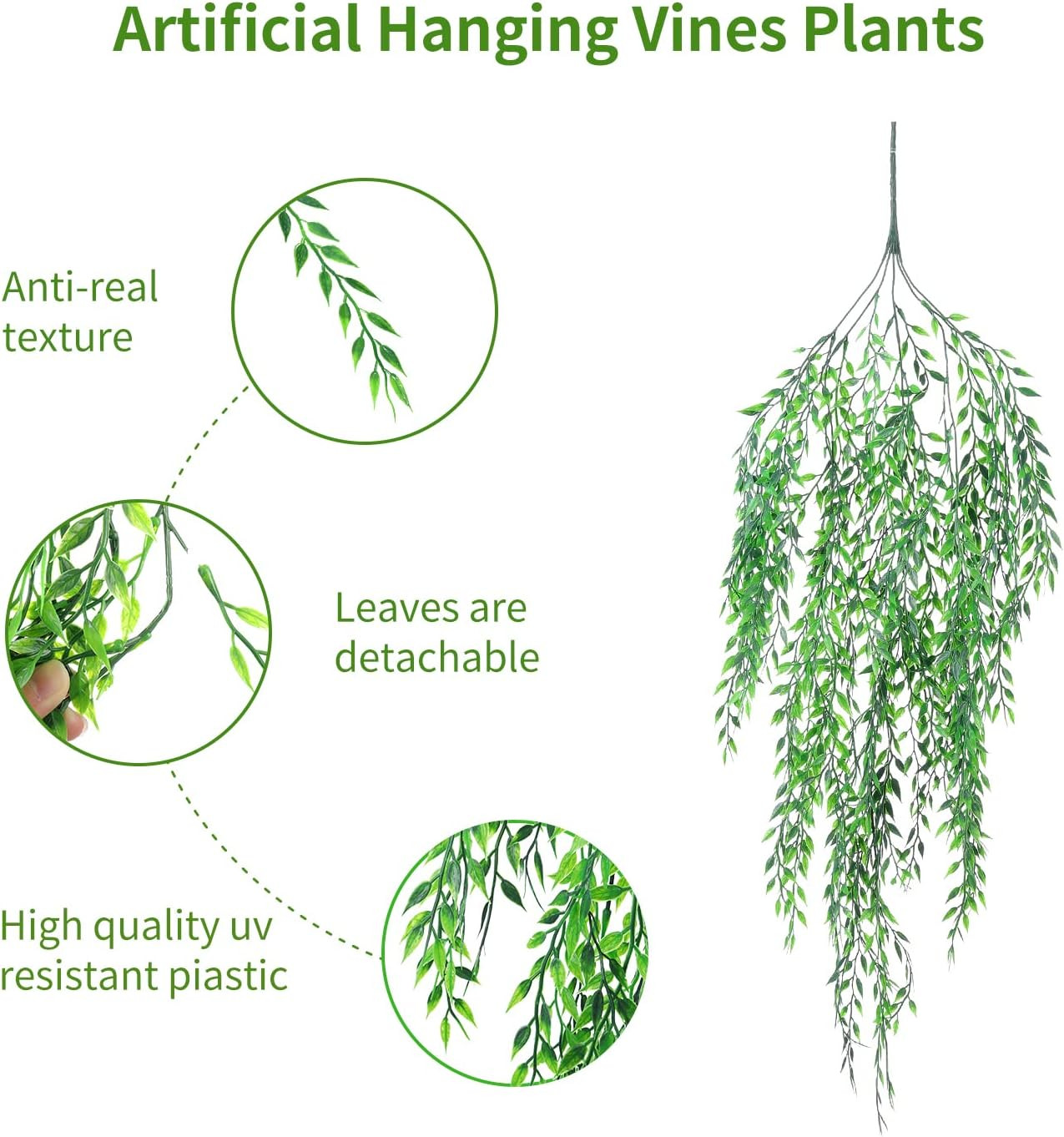 Fake Garland Hanging Vines 4 PC Artificial Weeping Willow Leaves Fake Greenery F