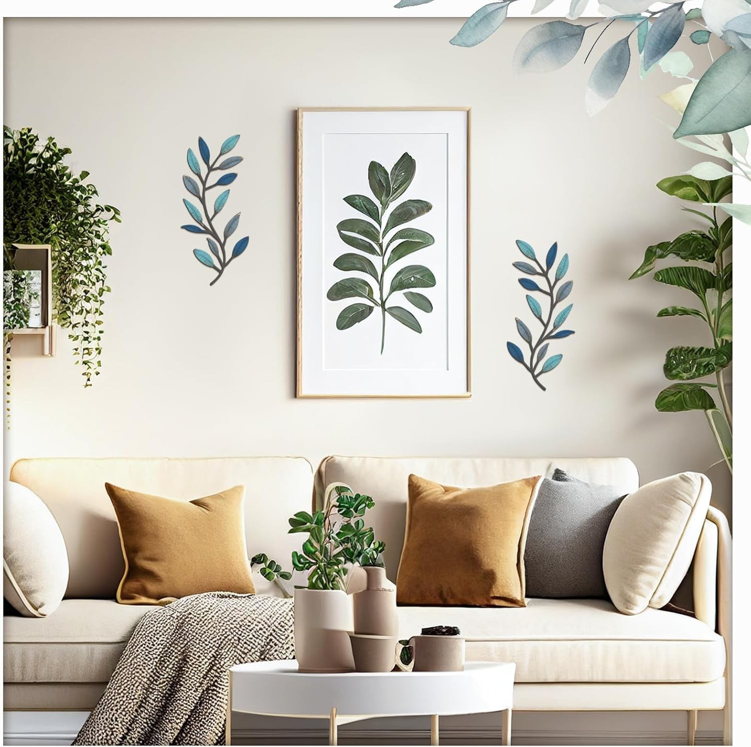 2 Pieces Metal Tree Leaf Wall Decor Vine Olive Branch Leaf Wall Art Living Room