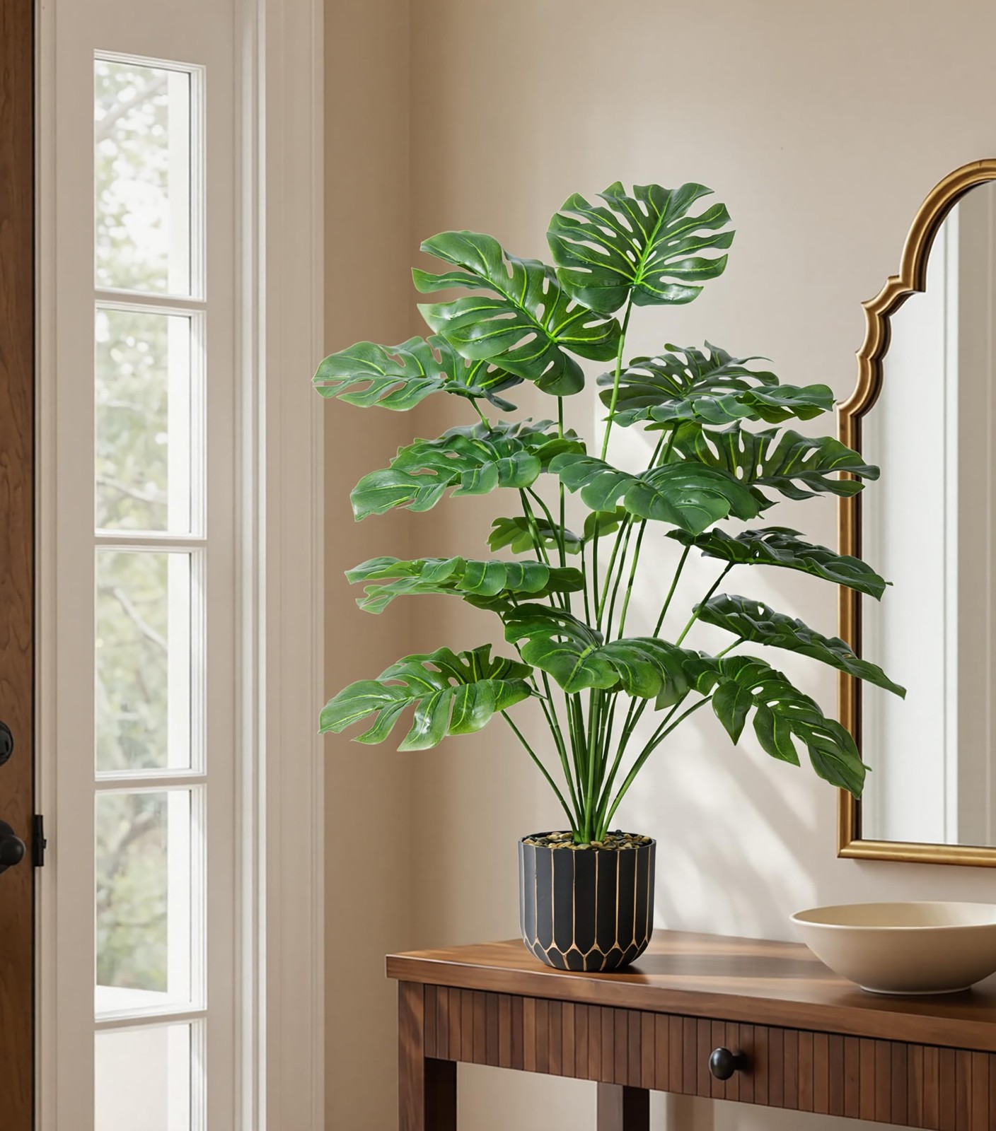 28″ Artificial Monstera Plant Tall Fake Faux Plants Indoor Outdoor Tree for L…