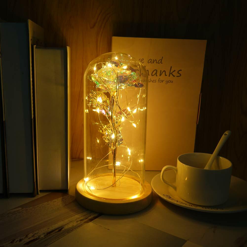 crystal Galaxy rose in the glass dome 20 led lights gift for girlfriend mom wife
