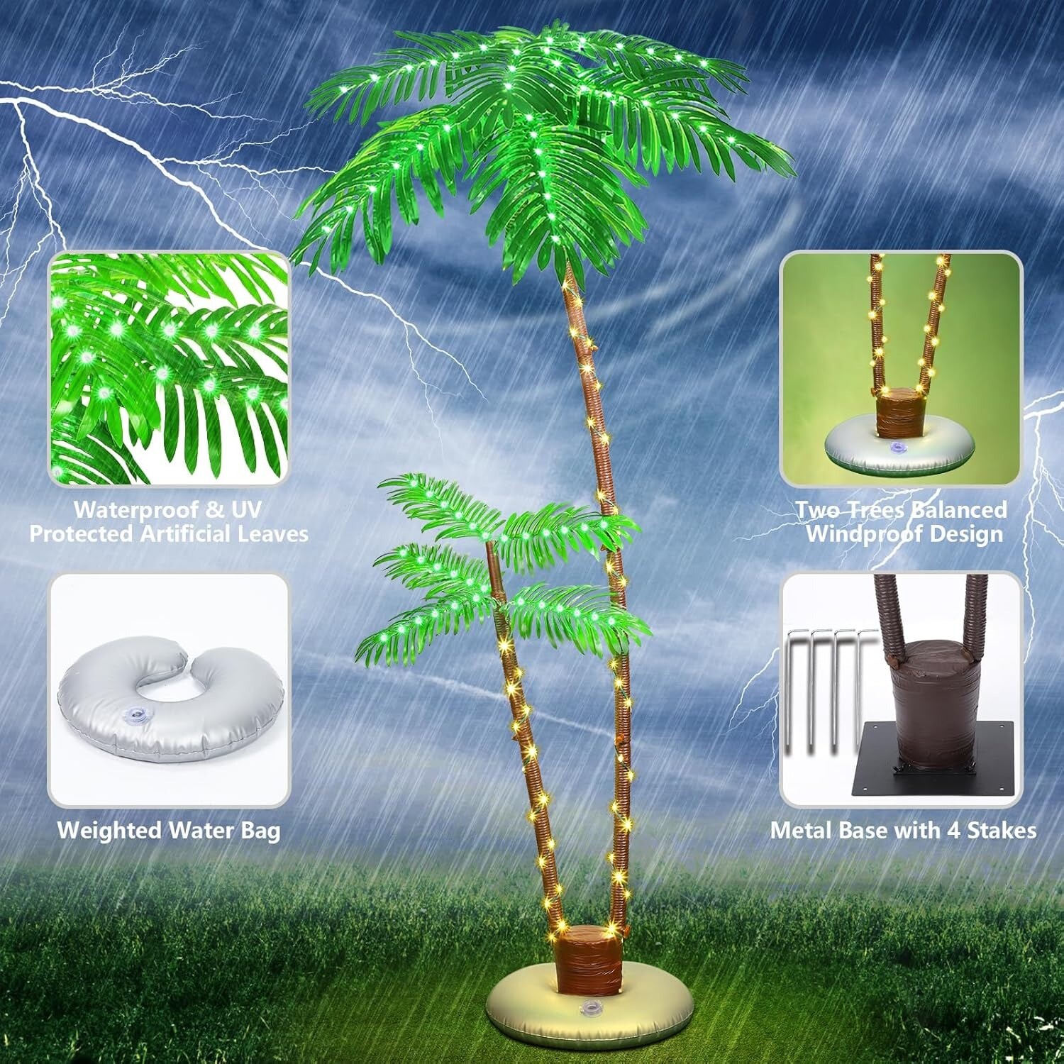6FT Lighted Palm Trees Outside Patio, LED Fake Artificial Tree Lights w/8 Modes
