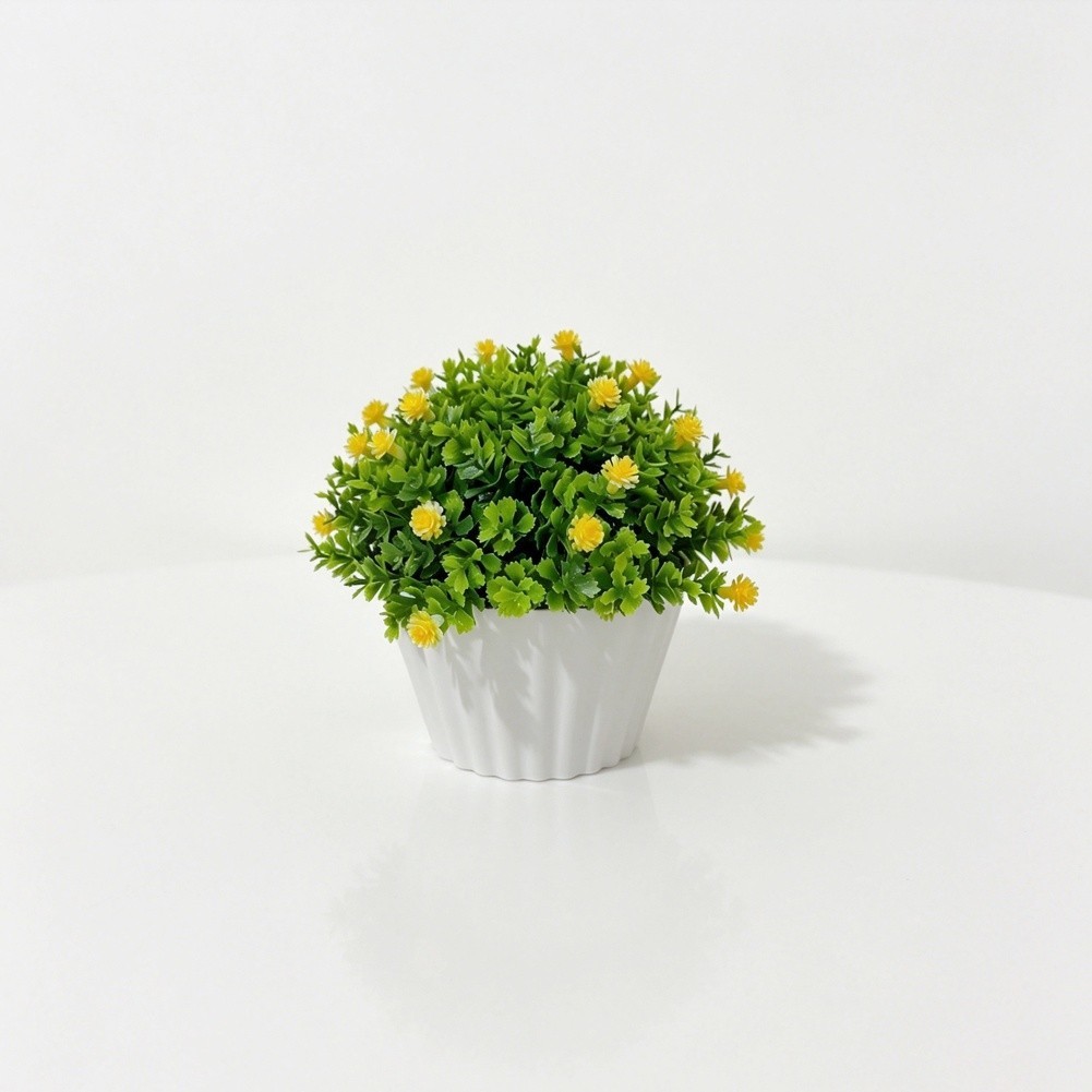 Artificial Mimosa Gypsophila Half Bonsai in Pot for Living Room Bedroom Decor