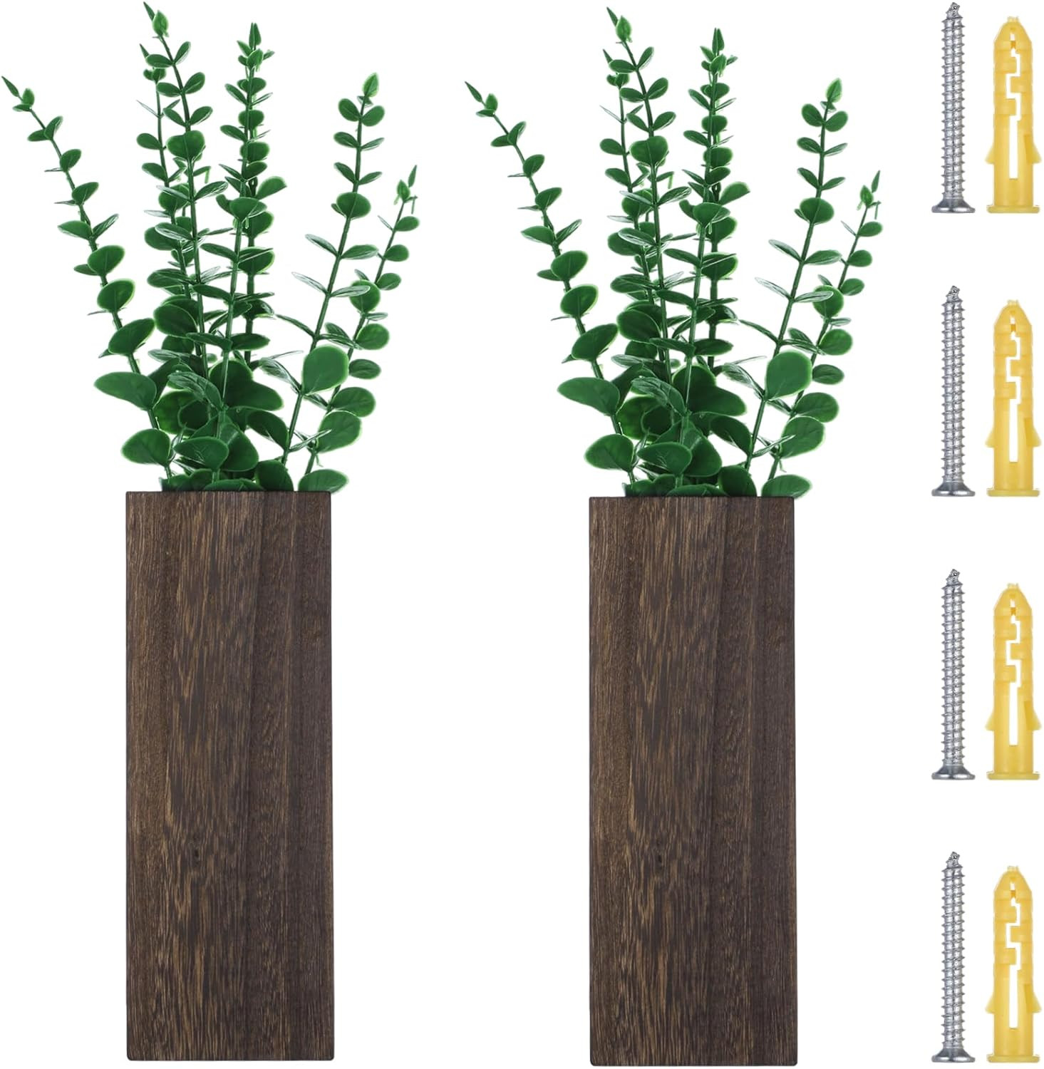 2 Pcs Wood Wall Planters,1.4”x3.3”x9.3”Farmhouse Wall Plant Pocket Vases with