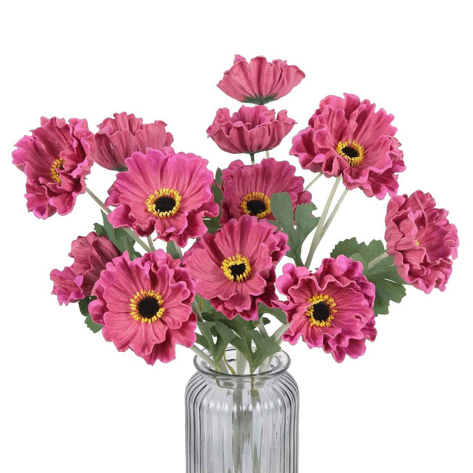 15 Heads Poppy Flowers Artificial, 3PCS PU Real Touch Hot Pink Flowers Faux P…