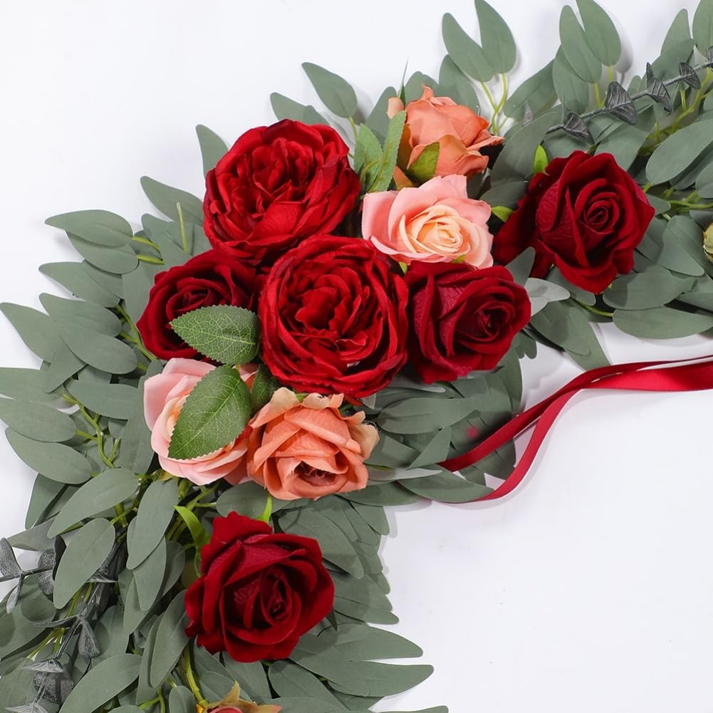 2 PCS Dark Red Burgundy Artificial Rose Flower Swag Wedding Arch Sign Decor