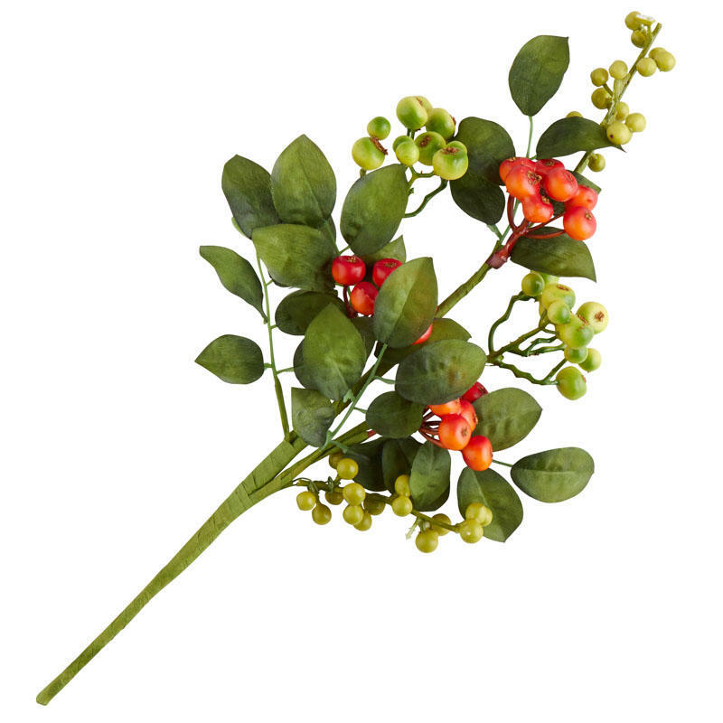 Factory Direct Craft Artificial Green and Orange Berry and Leaf Stem