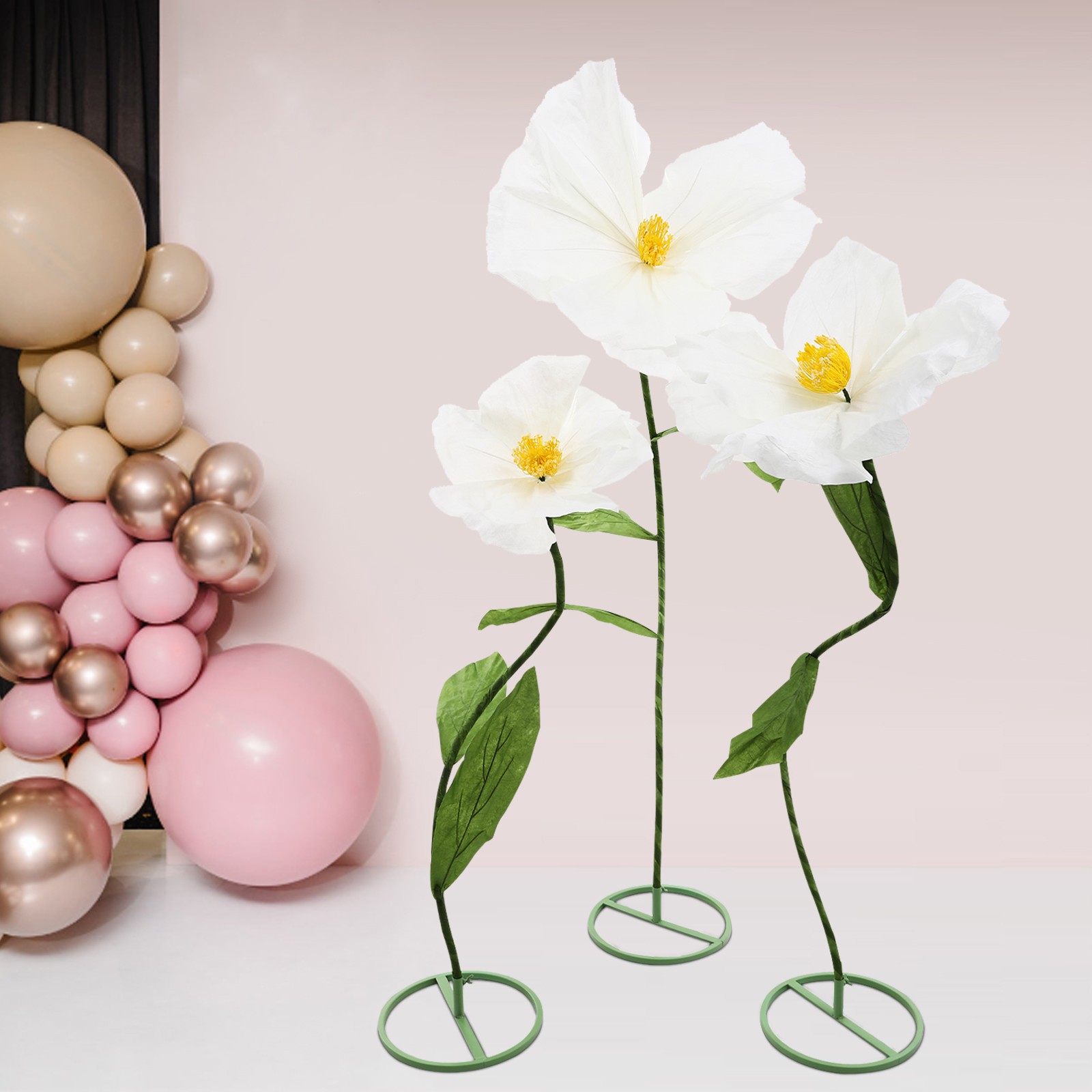 Set of 3 Artificial Flower Free Standing White Corn Poppy Decor Home Wedding