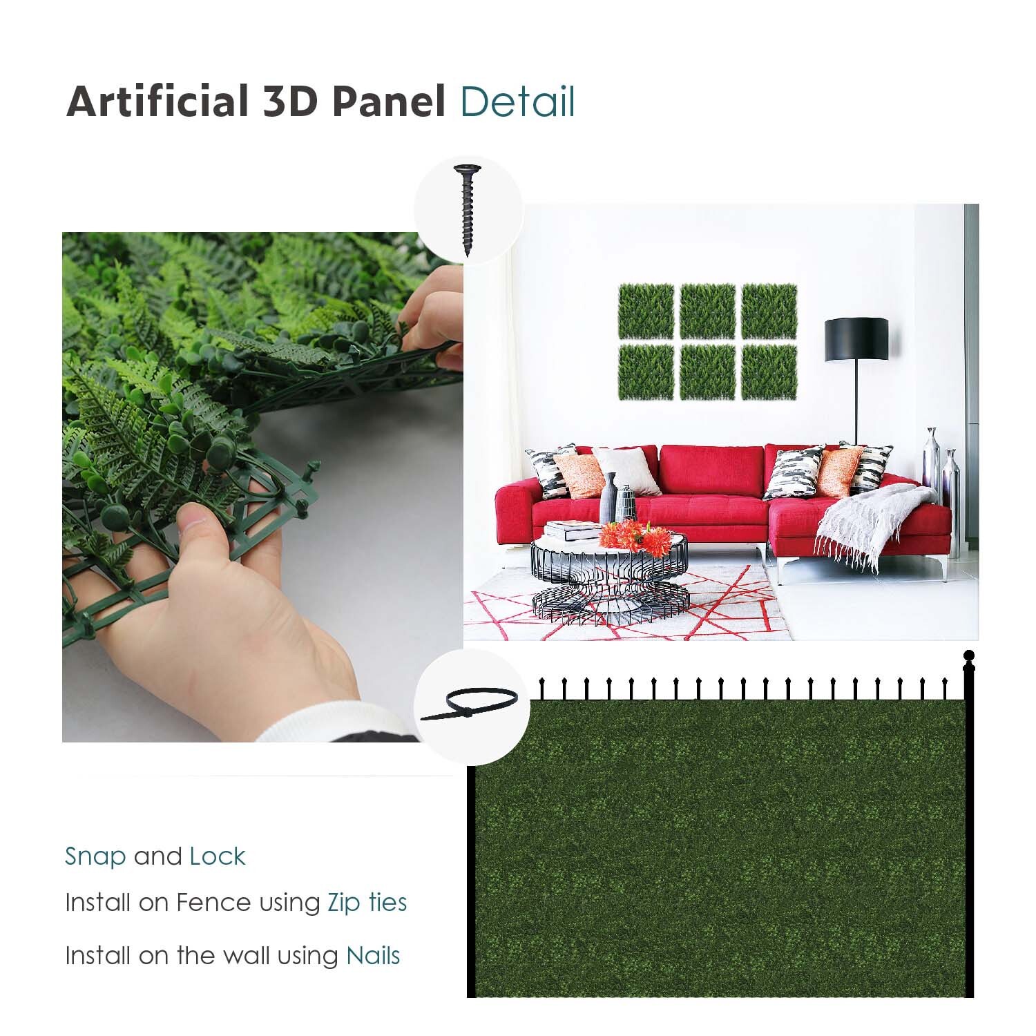 20″x20″ Artificial Faux #10 3D Mixed Panel Leaf Privacy Fence Screen Decor Hedge
