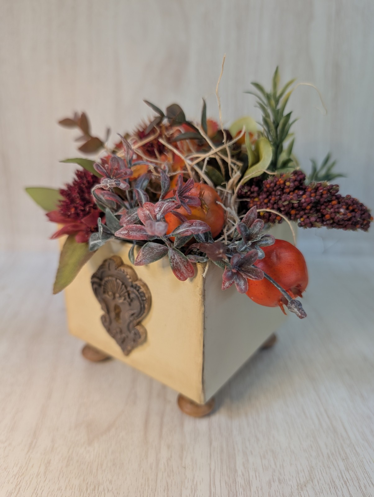 Set of 2 Handmade Fall Floral Centerpieces Rustic Farmhouse Wood Planter Decor
