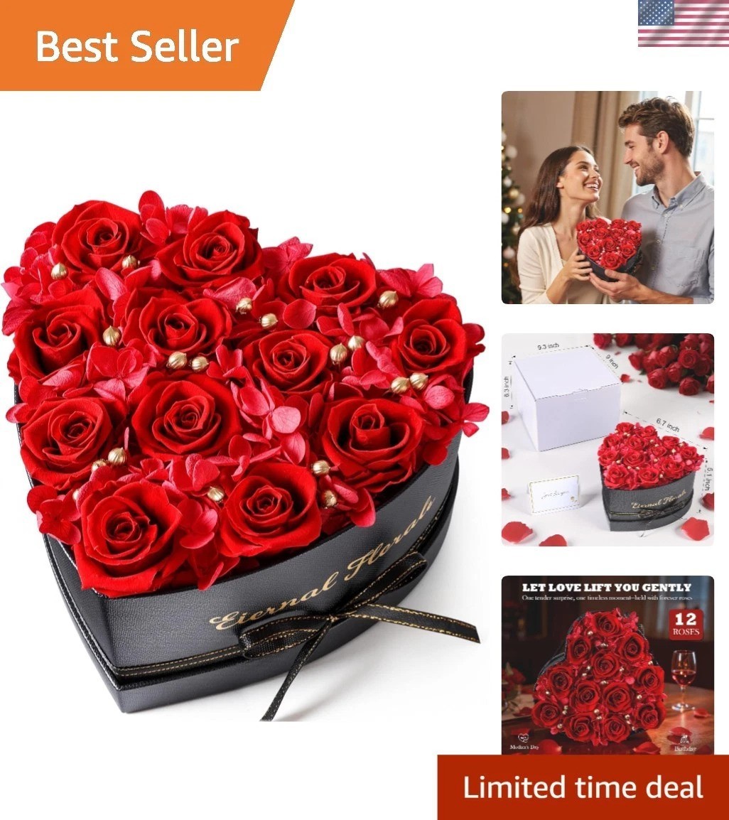 Classic 12 Pcs Red Roses in Heart Shaped Box – Luxurious Gift for Women
