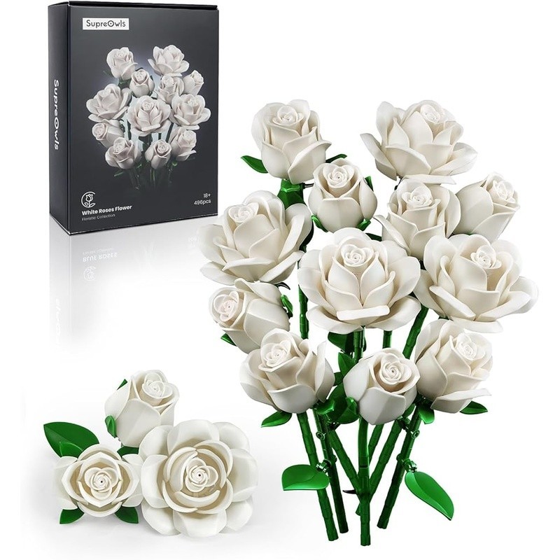 12Pcs White Roses Flower Set Unique Frosted Petals Home Decoration Gift New
