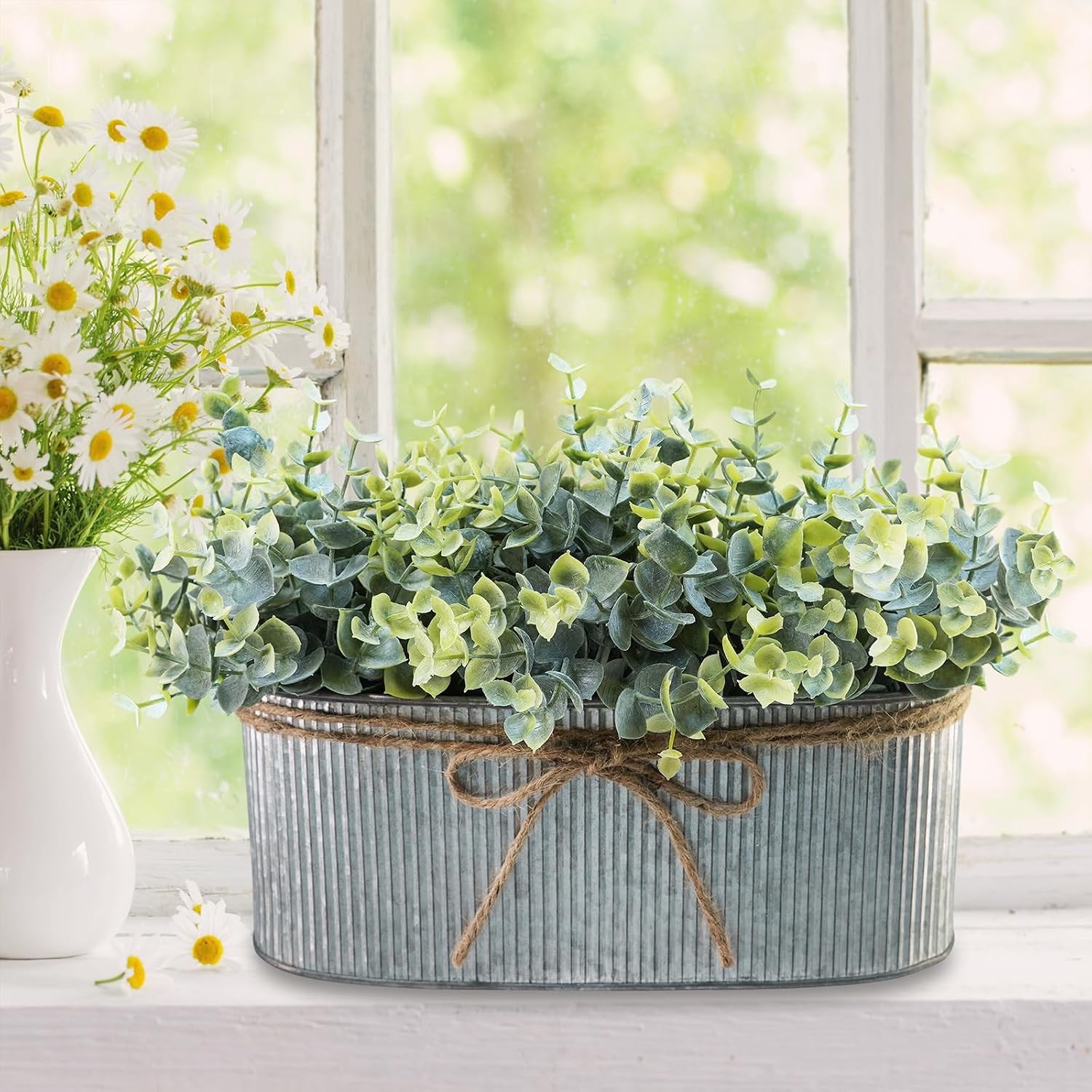 Winlyn Artificial Eucalyptus in Galvanized Planter Box