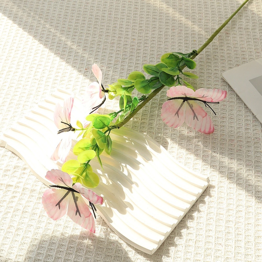 Eucalyptus Style Artificial Flower Branch with Butterflies 56cm Height