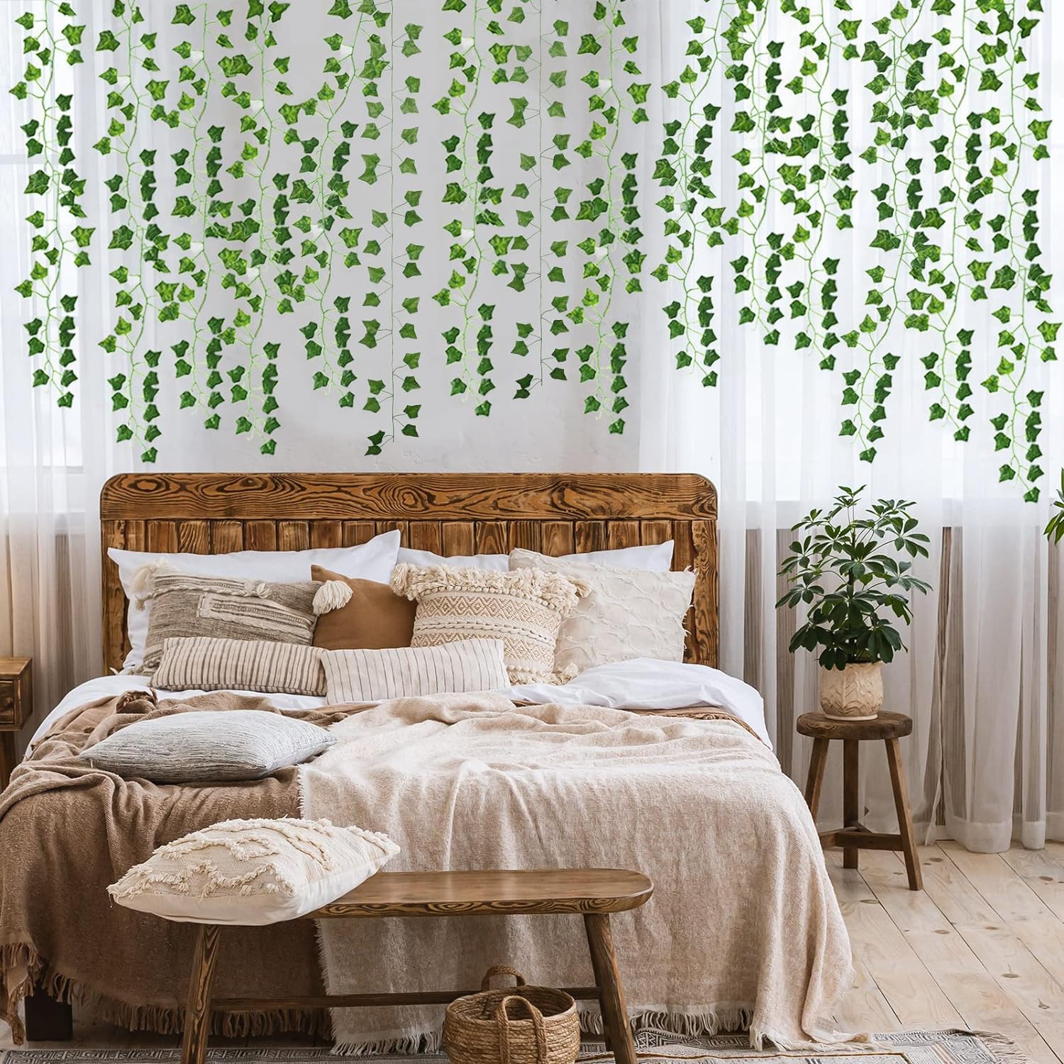 Paquete de 24 plantas colgantes de hojas de hiedra artificiales de 158 pies
