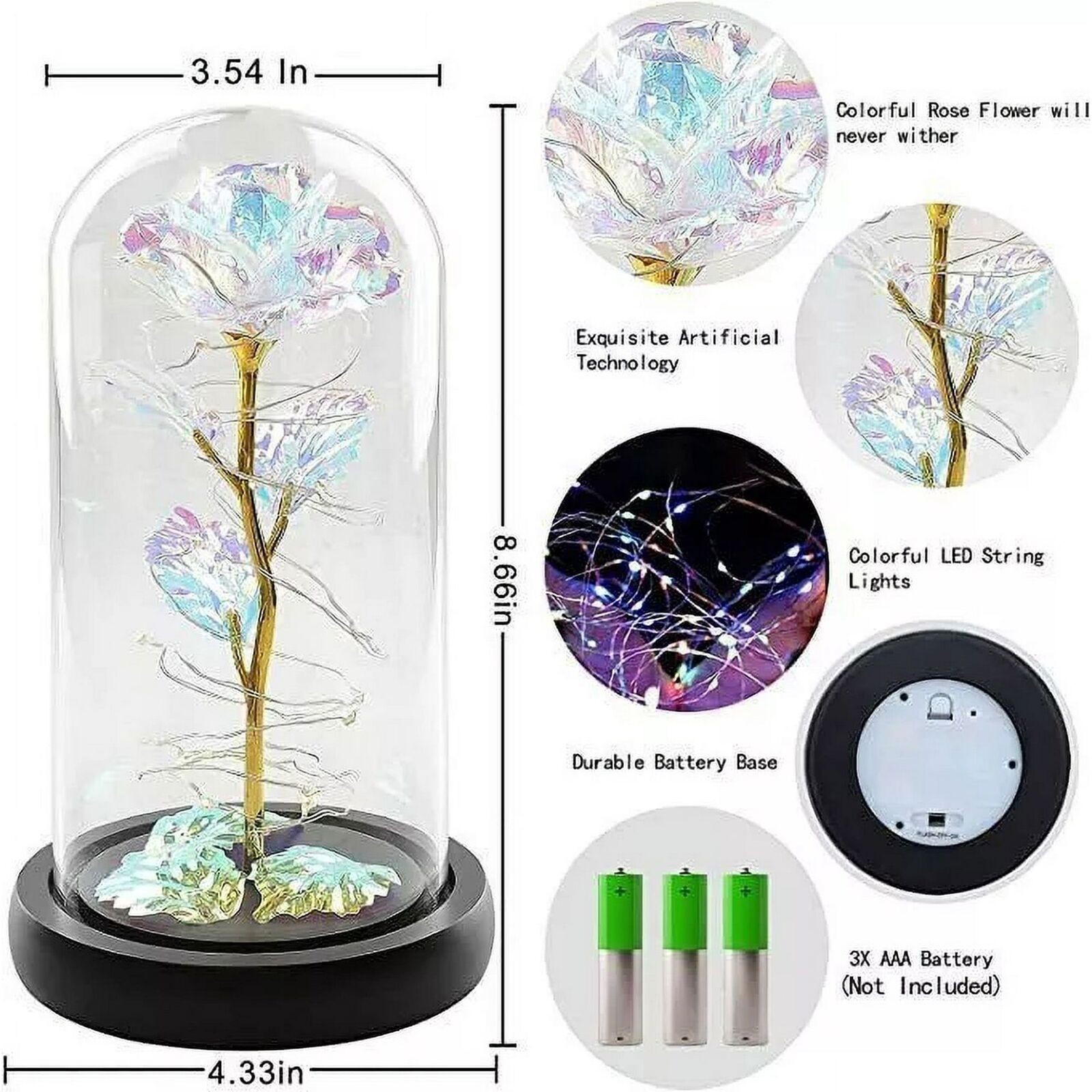 Eternal Forever Galaxy Rose Flower In Glass Dome LED Light Valentine’s Day Gift