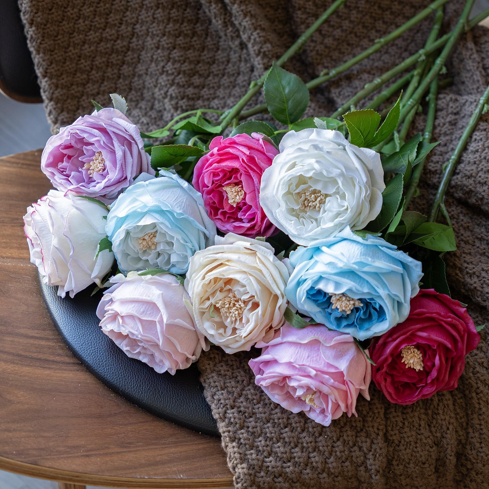 4 PCS Light Pink Artificial Austin Rose Peony Latex Real Touch Fake Flowers