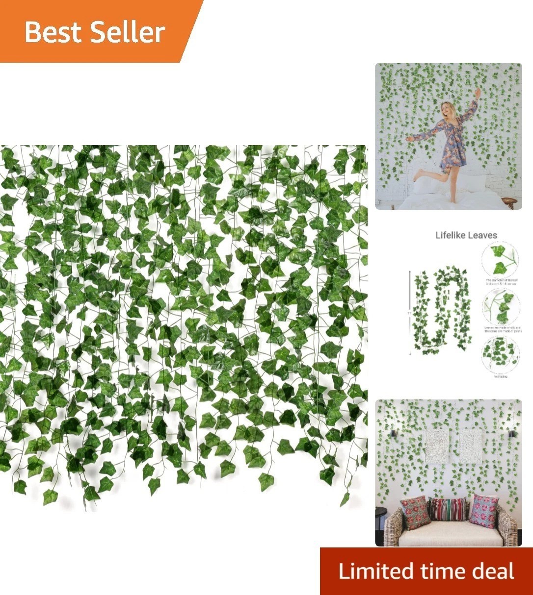 Artificial Ivy Hanging Vines – 12pcs 84ft Green Garlands for Weddings & Events