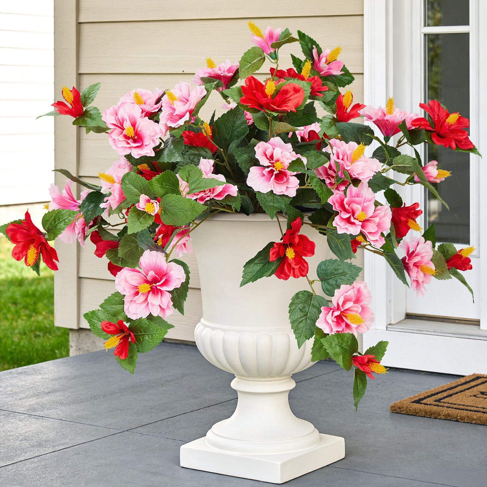 Artificial Flowers for Outdoors Indoors,2 Bunches Fake Hibiscus with Realisti…