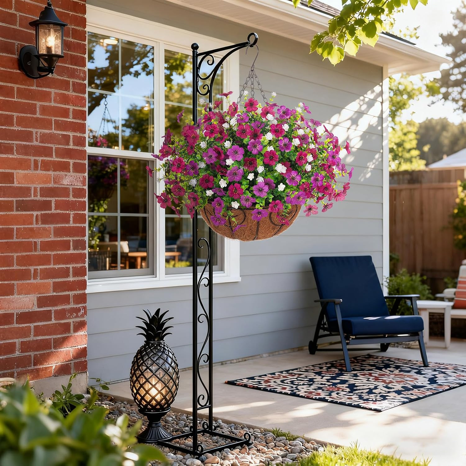 UV Resistant Faux Hanging Plants with Eucalyptus for Outdoor Spring Decor