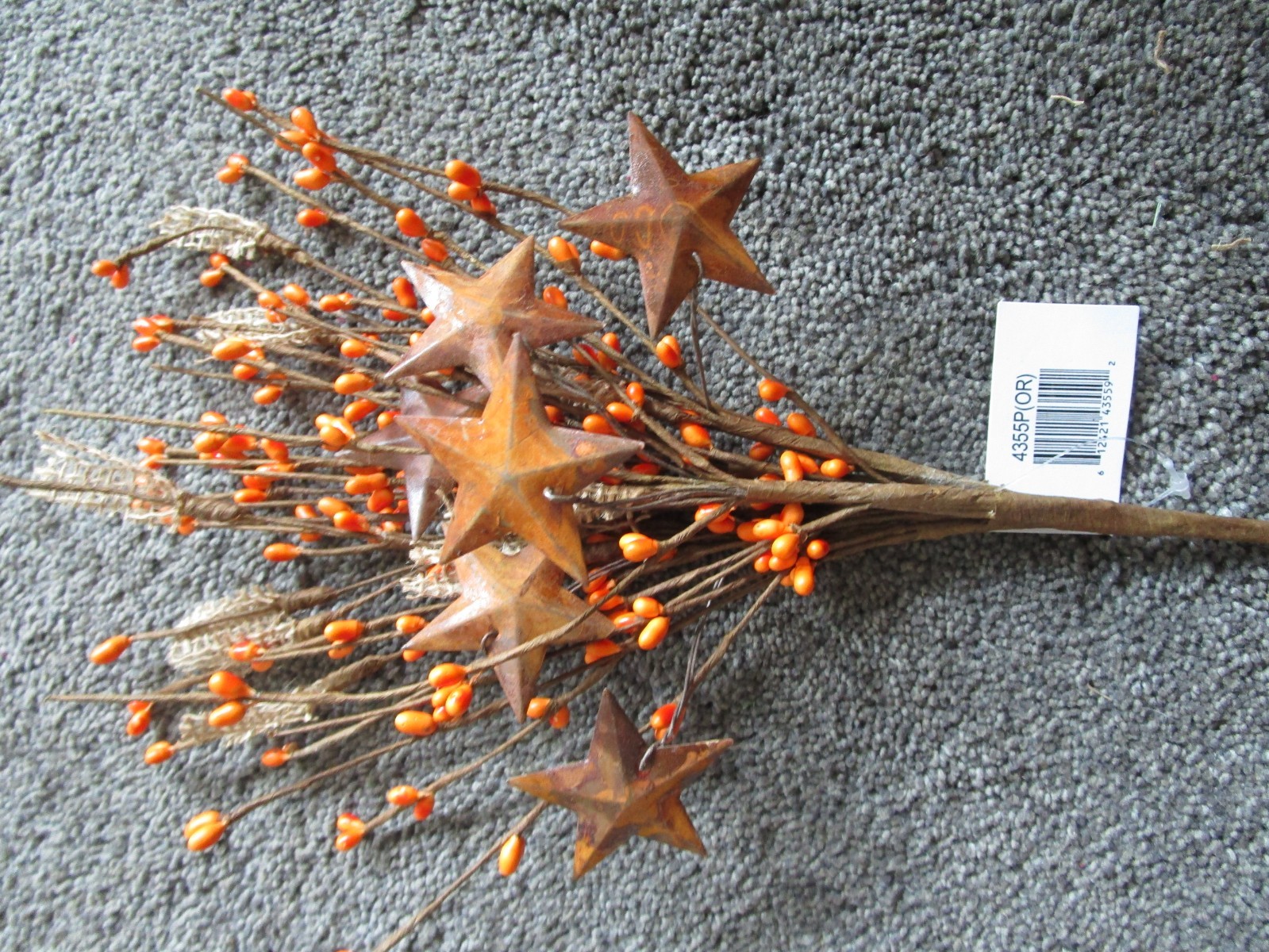 Pip Rice Berry Pick Orange Rusty Stars Burlap 12″Country Farmhouse Rustic 4355P