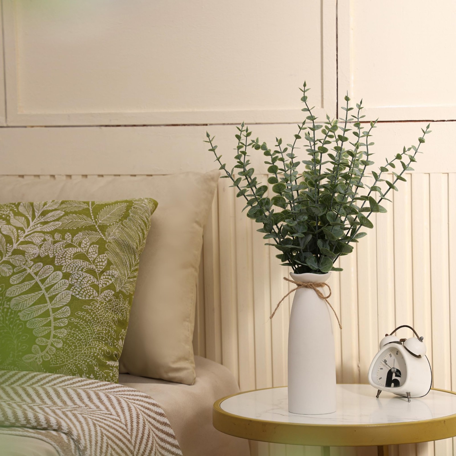 Artificial Eucalyptus Stems in White Vase Boho Farmhouse Decor 20 PCS