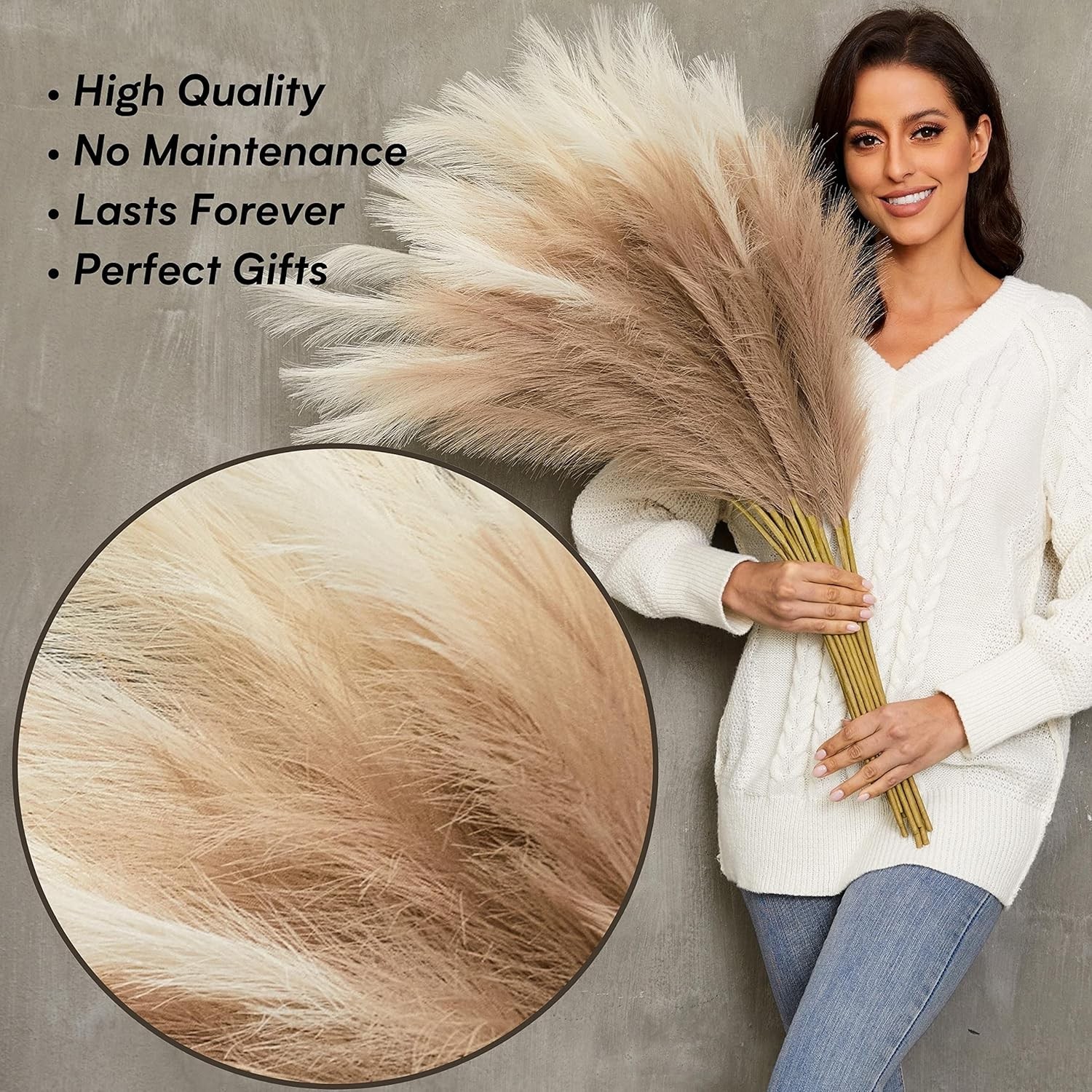 Faux Pampas Grass 9 PCS 37”/3.1FT Tall Fluffy Fake Pompas Floral Large