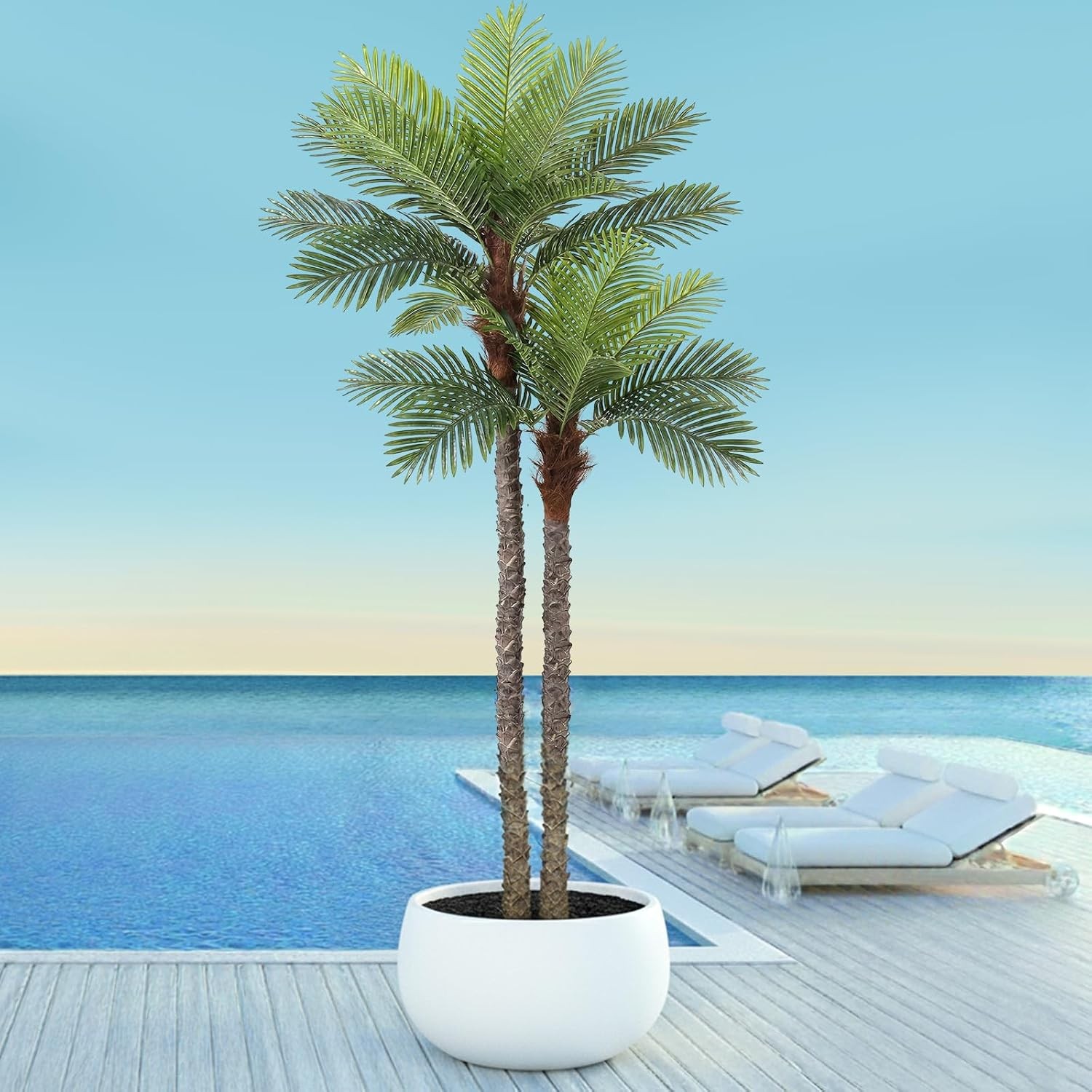 8FT Faux Palm Tree Artificial Golden Cane Palm Tree Outdoor Indoor Fake Tree