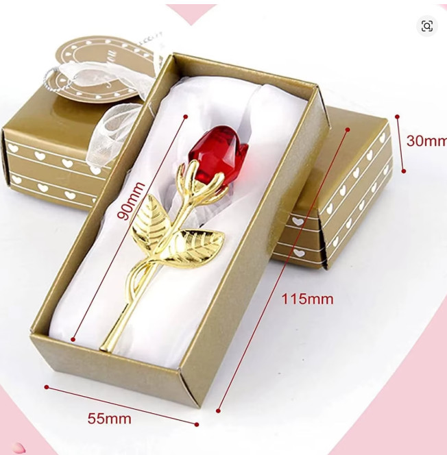 Rose Flower Glass Crystal Mini Artificial Decor Gift for Home Office Wedding
