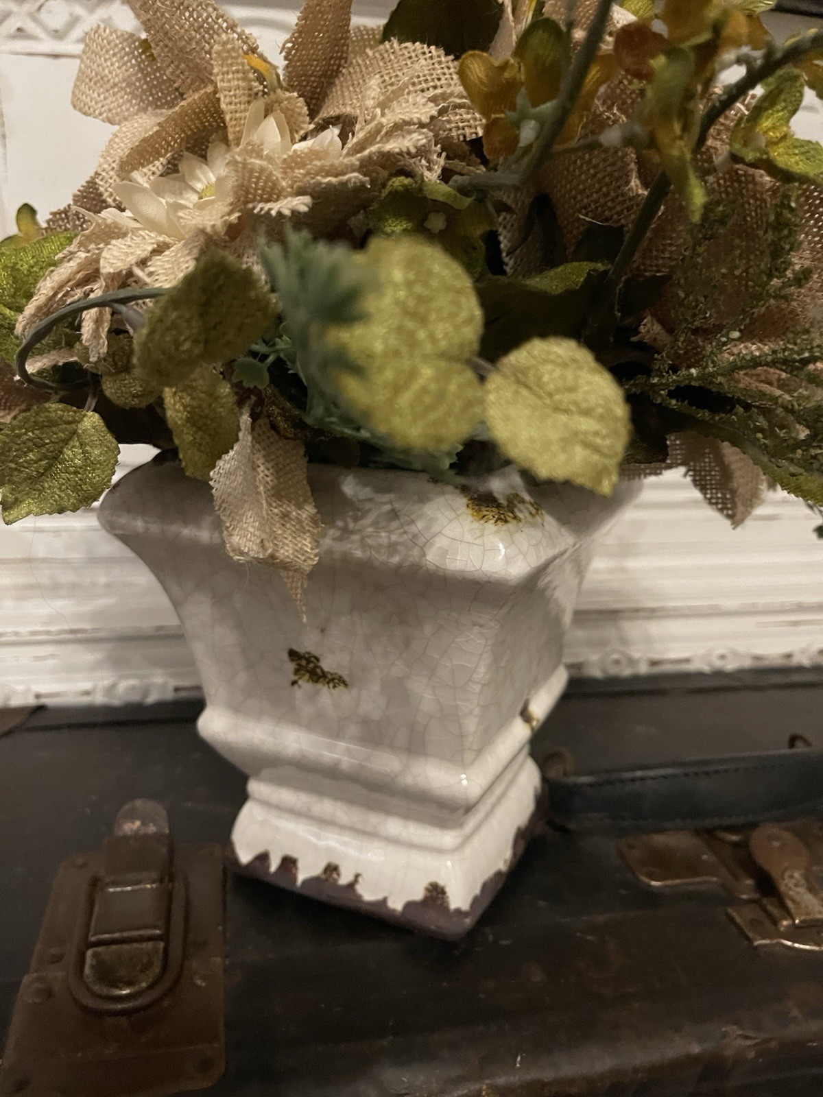 Burlap Flowers Farmhouse White Distressed Rustic Floral Centerpiece Decor