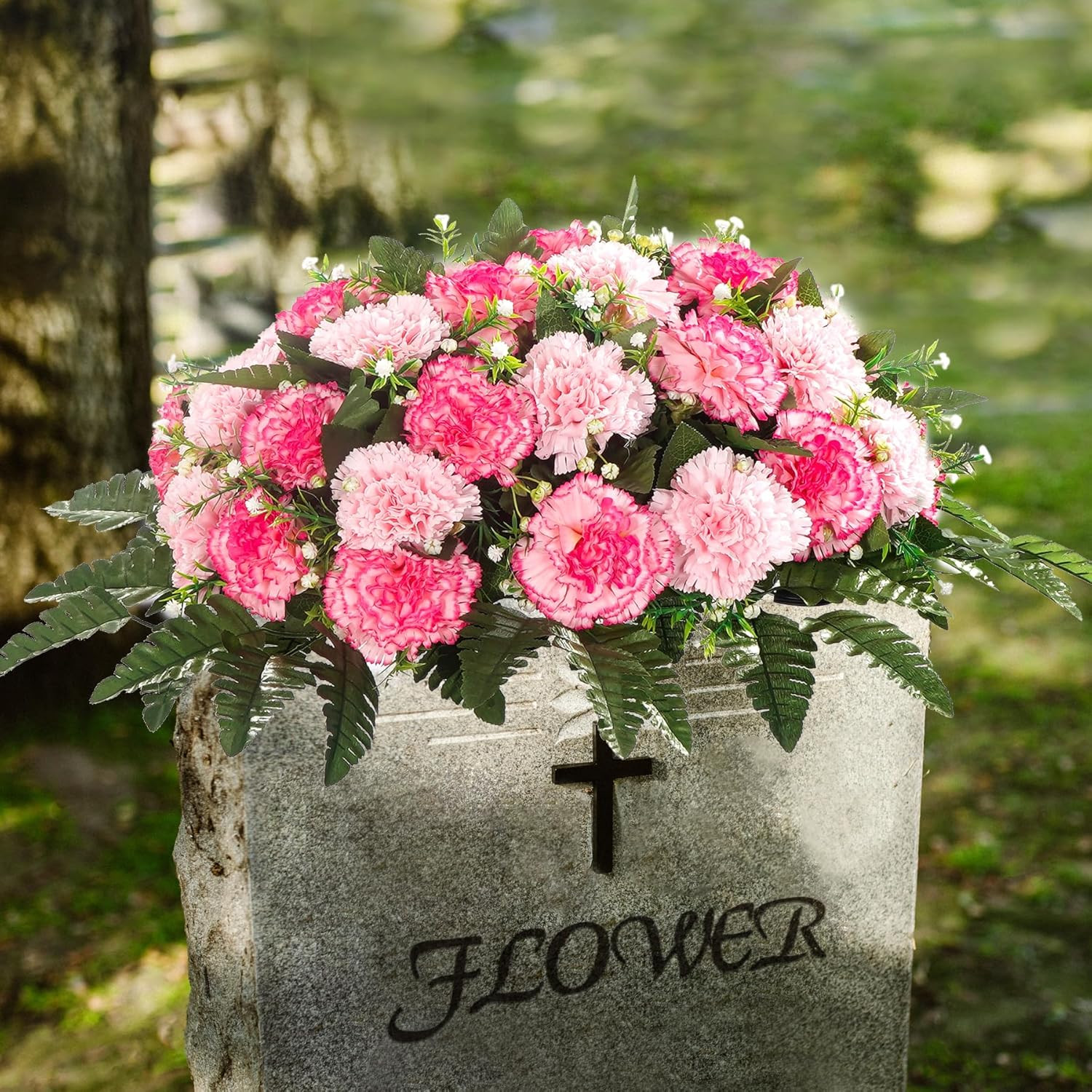 Pink Artificial Sympathy Flowers for Graves – Memorial Decorations Set