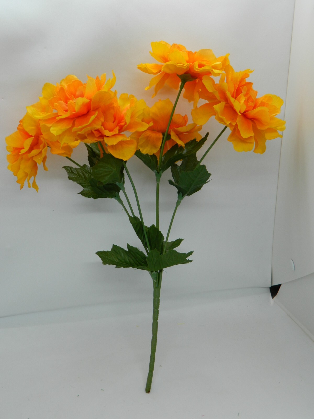 7 Piece Orange & Yellow Faux Flower Bouquet Bunch Mixed Assorted Vintage 13-14″