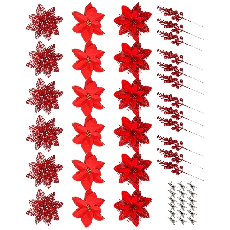 Plastic Fabric Flower with Clip Set for Tree Shelf Entry and Wreath Use Display