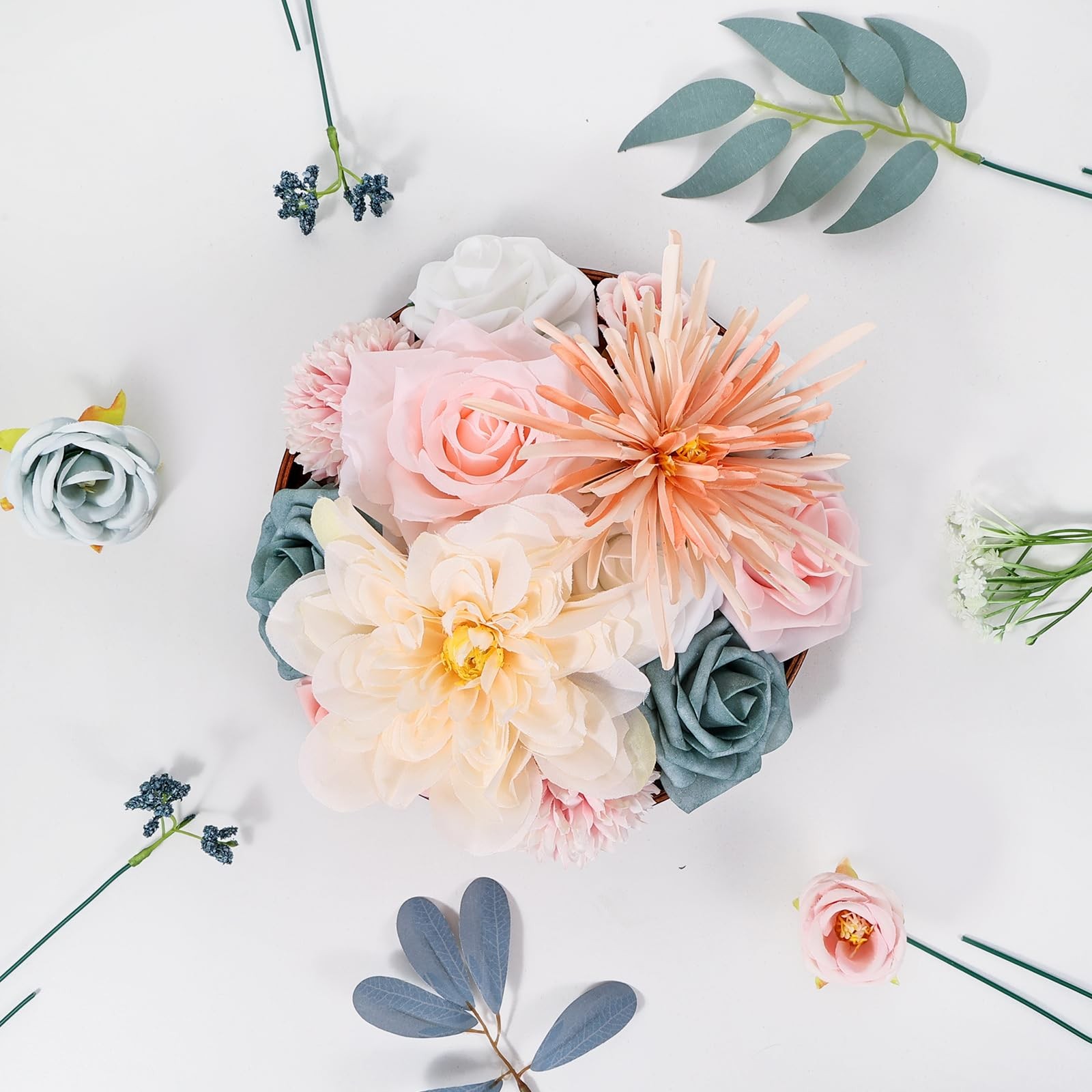 Dusty Blue Pink Artificial Flower Combo Box DIY Wedding Table Centerpiece