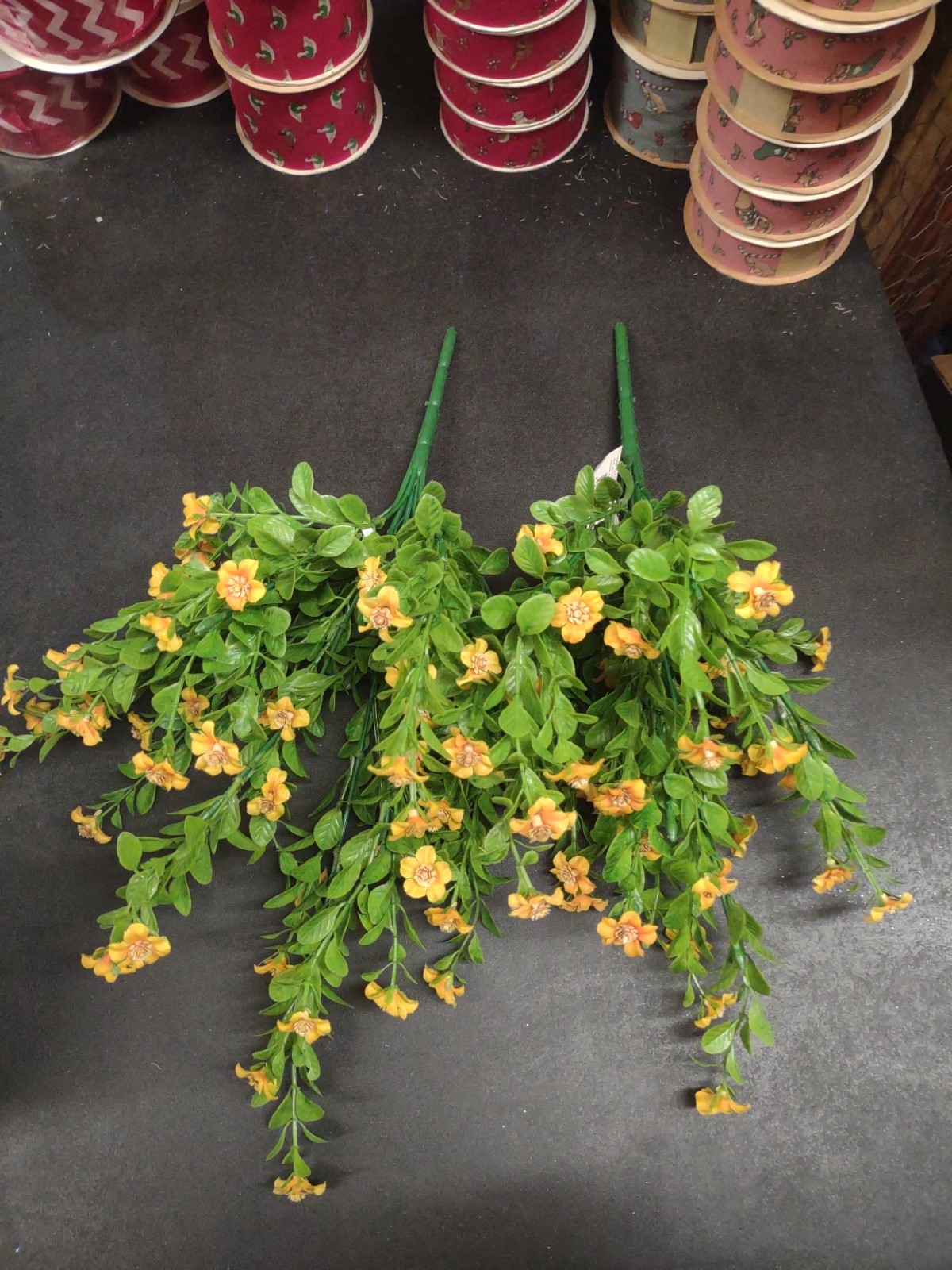 Set of 2: Silk Mini Daisy Bush, “Jacob’s Ladder” Miniature Flowers, Yellow Gold